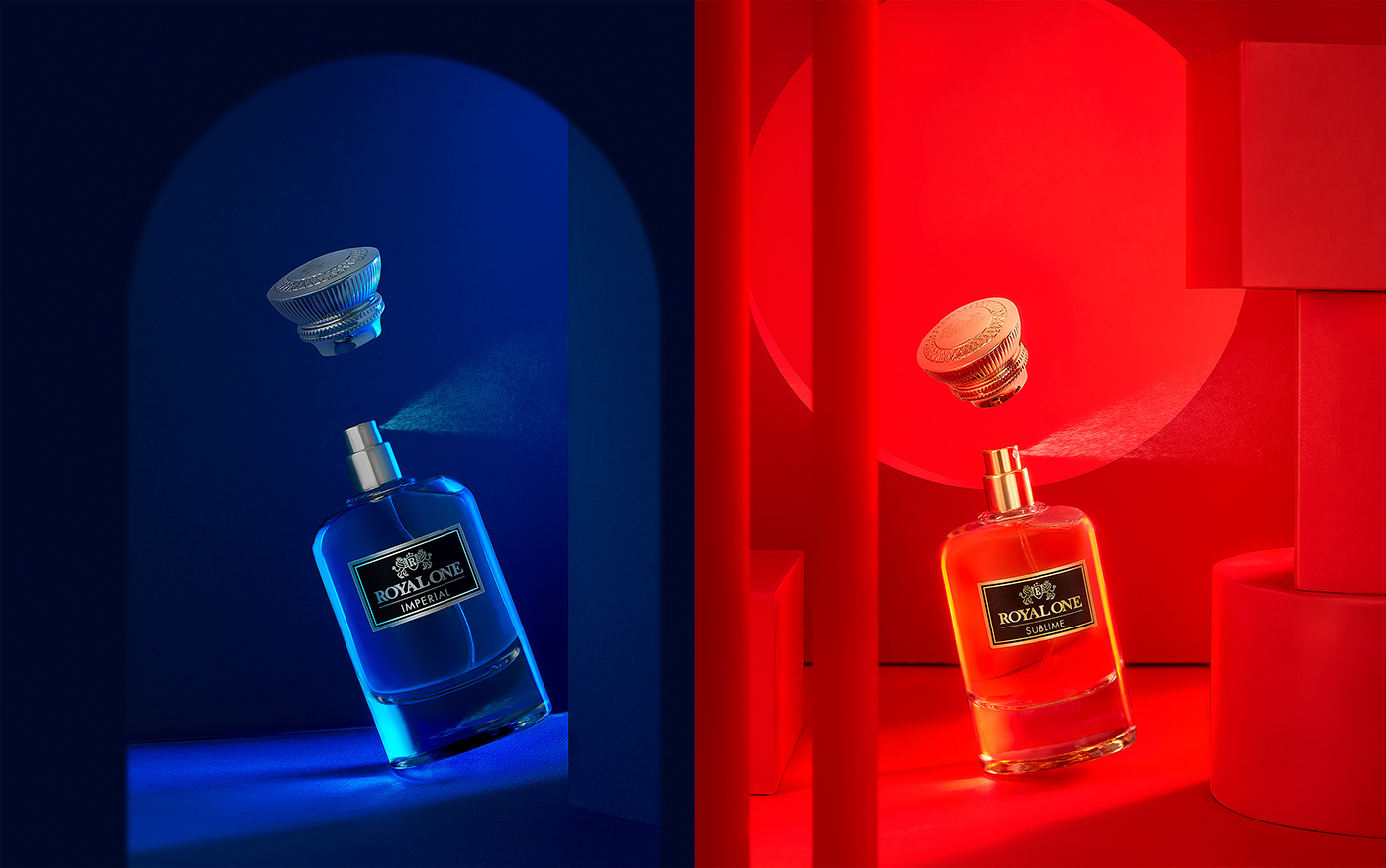 Advertising  blue color commercial perfume Photography  Product Photography red yellow