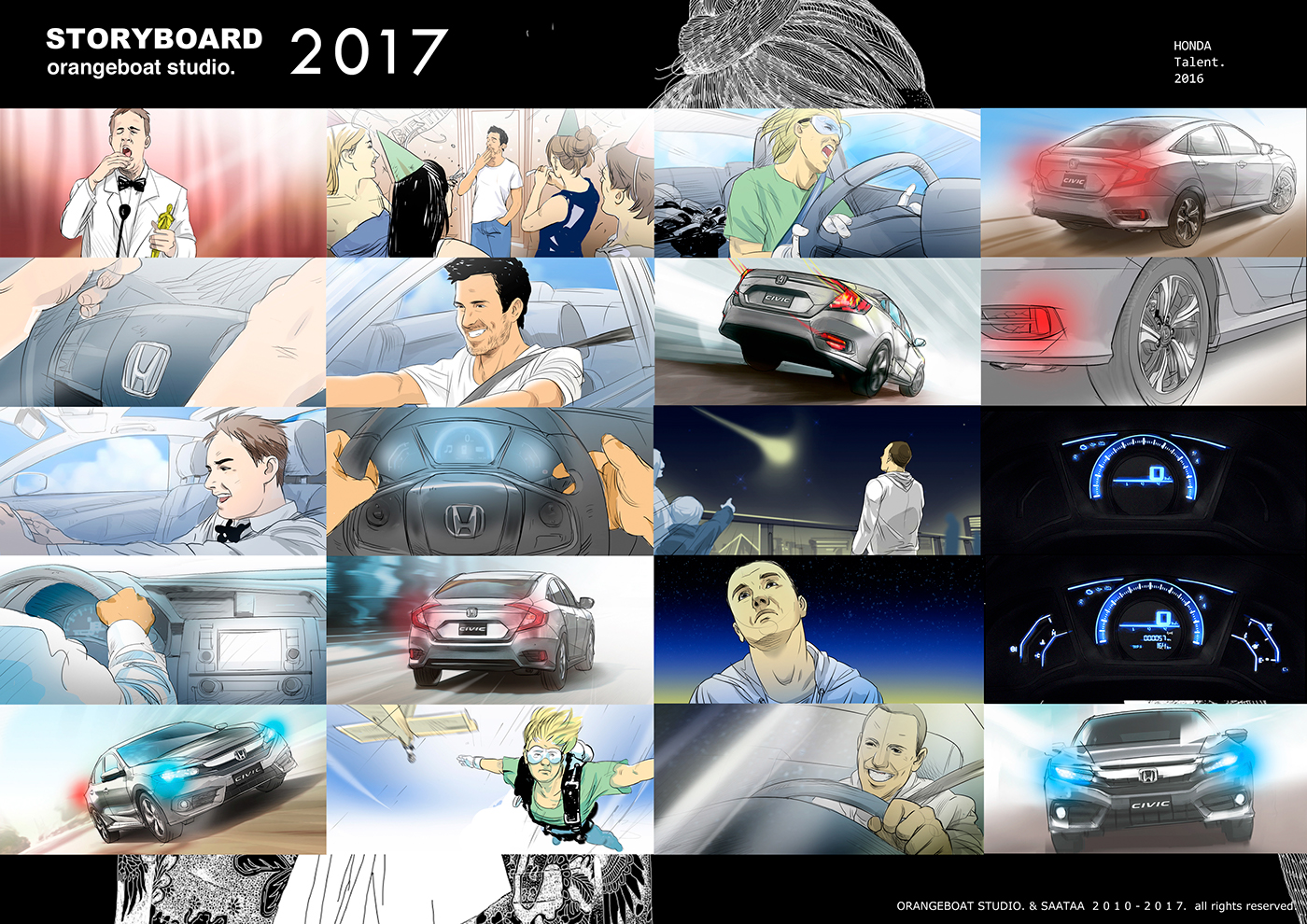 Honda Civic storyboard commercial digital color