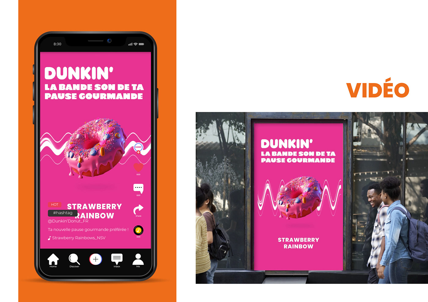 Fast food Socialmedia post publicity 3D visual identity campaign Dunkin Donuts donut