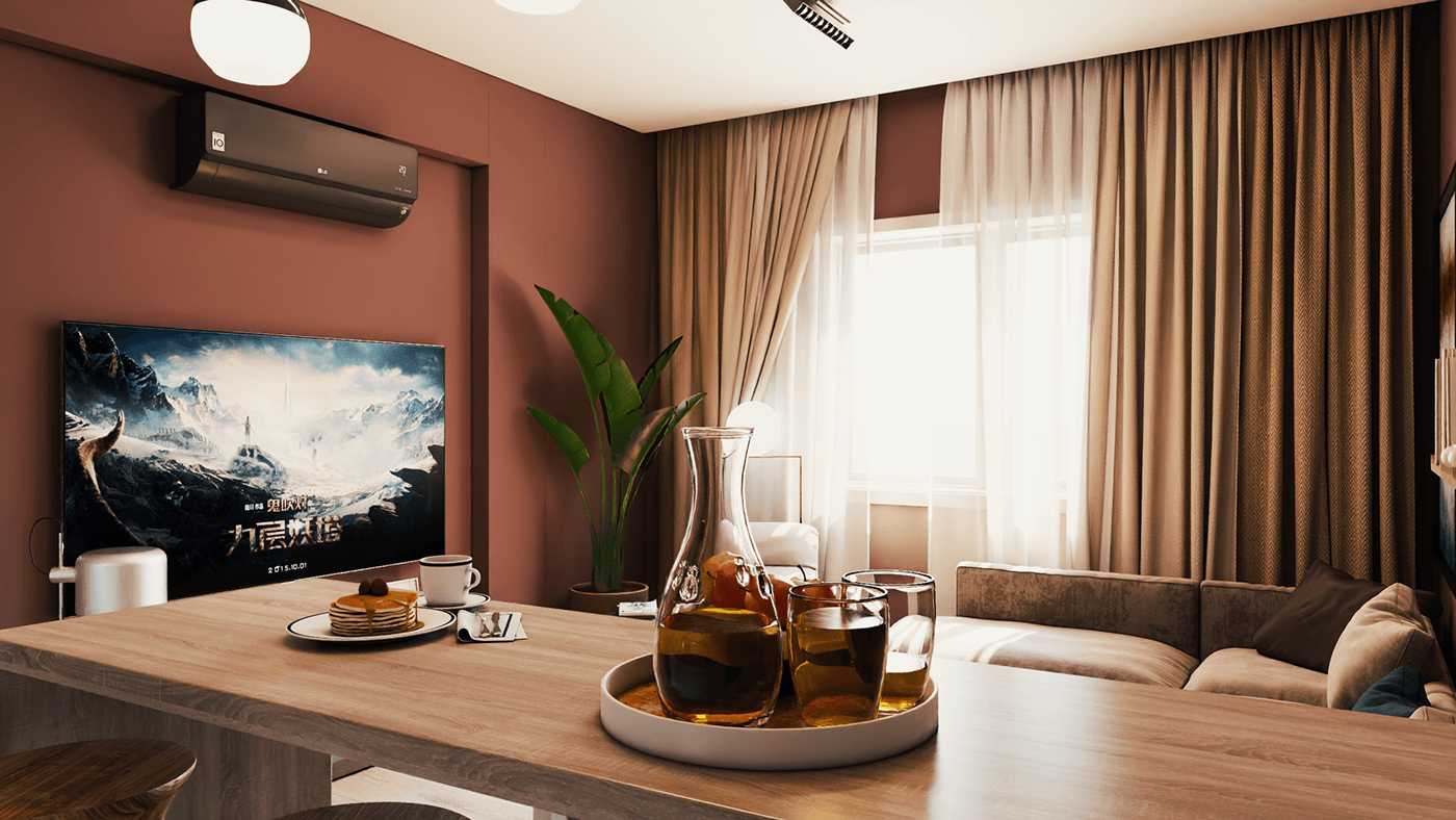 living room interior design  kitchen Interior visualization architecture 3ds max archviz CGI modern