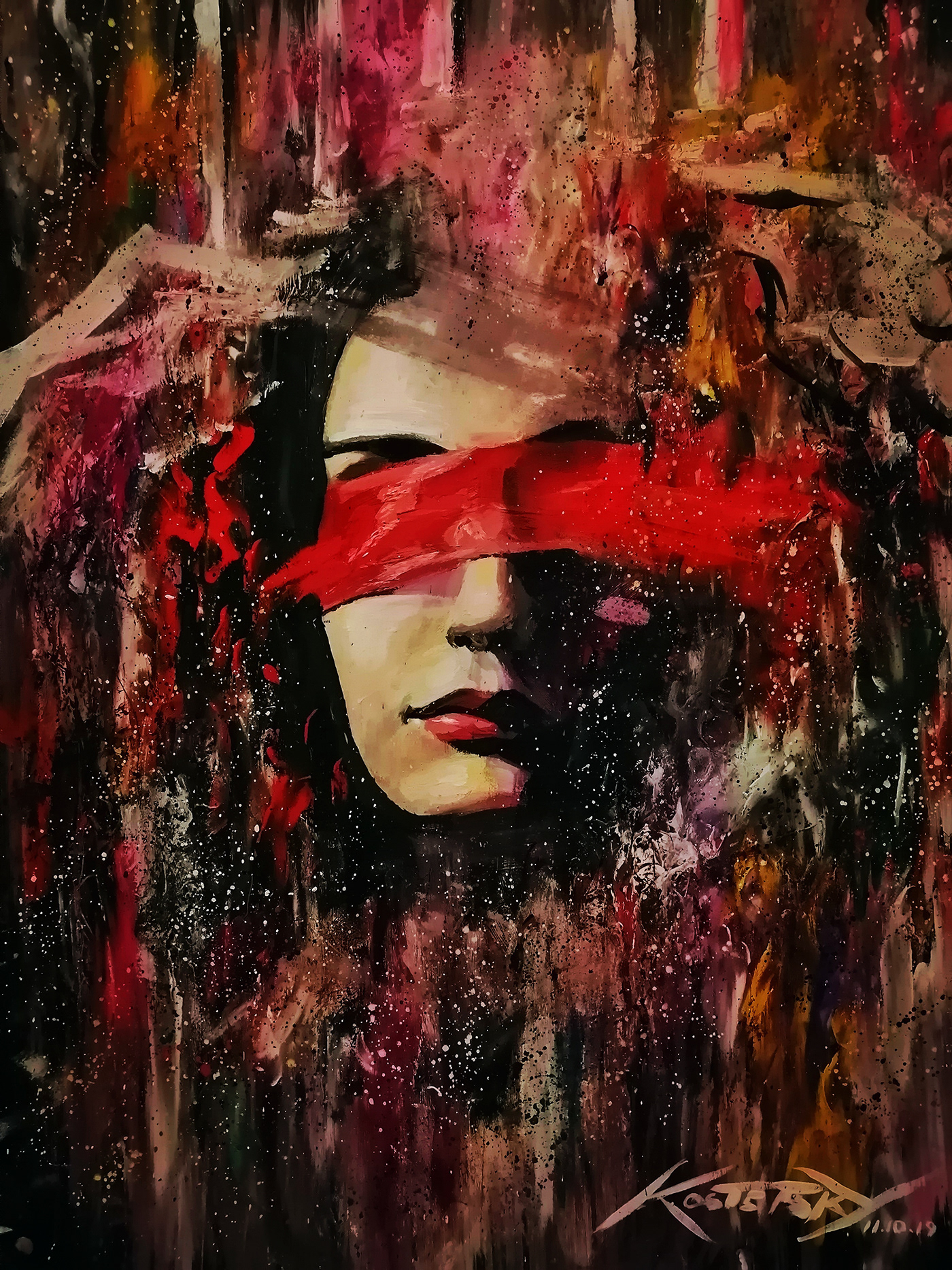 painting   gouache abstract woman lips art metaphoric allegory Space  expressive живопись портрет космос космическаяживопись красный red принт ярко contemporary