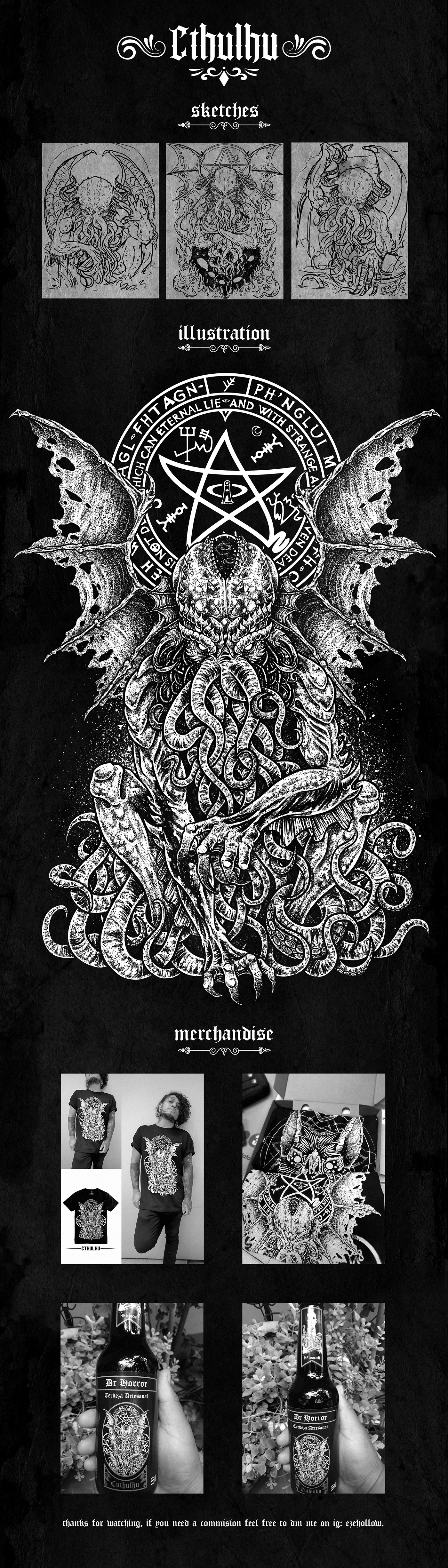 creature cthulhu Drawing  horror ILLUSTRATION  lovecraft monster photoshop Terror tshirt