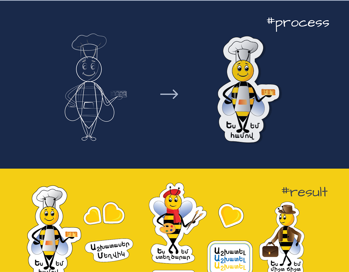 cartoon bee honey yellow sticker Character sketch digital illustration Character design 