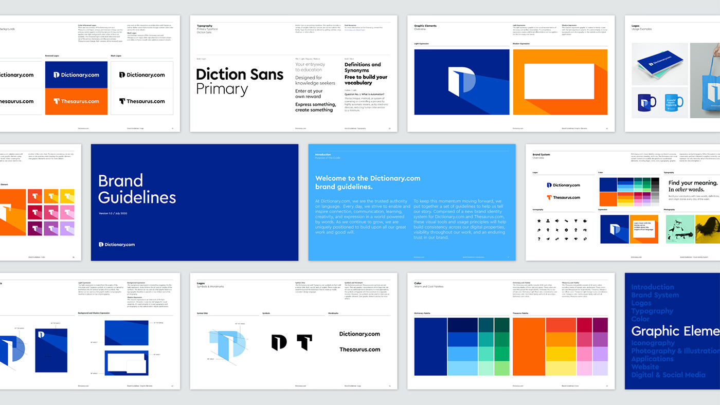 brand identity brand refresh dictionary digital graphic design  illustrations language logos thesaurus UI
