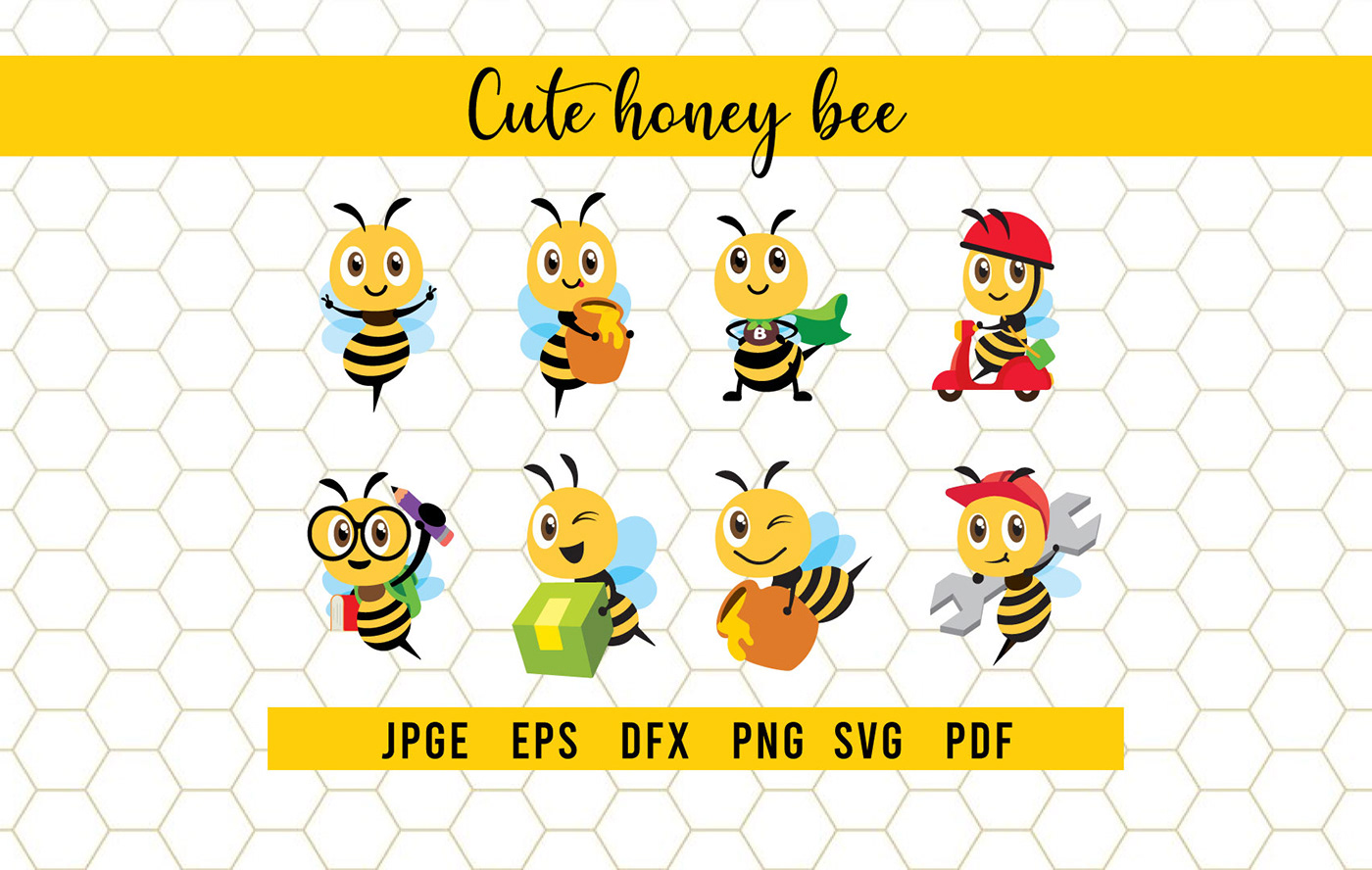 ILLUSTRATION  cartoon vector honeycomb bee cute animals Character design  svg svg bundle Honey Bee Illustration