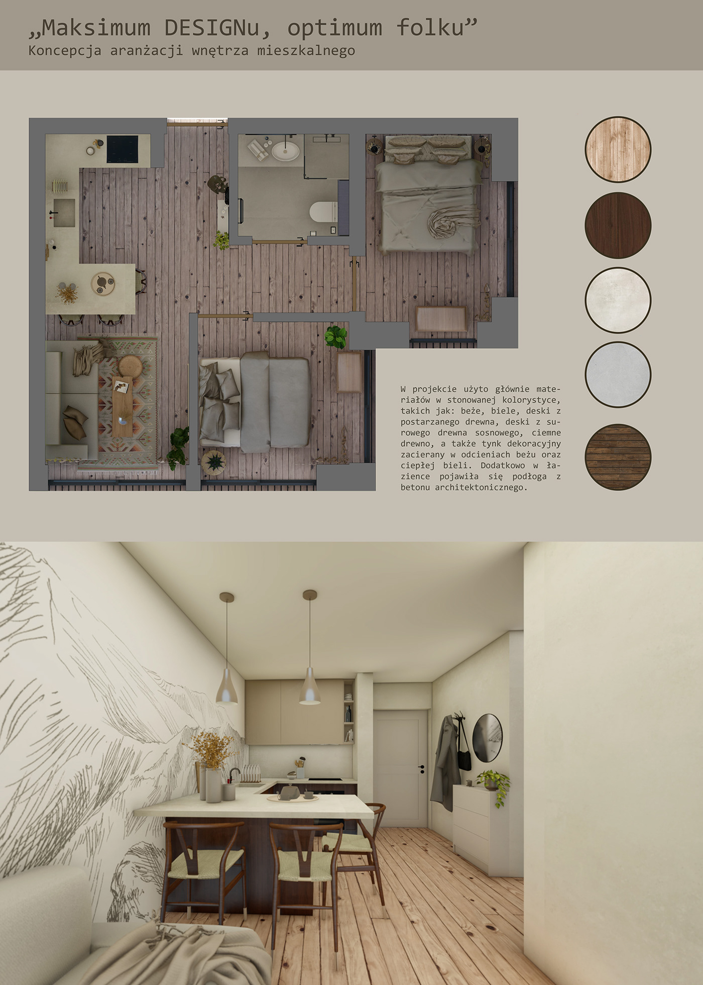 apartment competiton folk highland interior design  konkurs mieszkanie Minimalism podhale