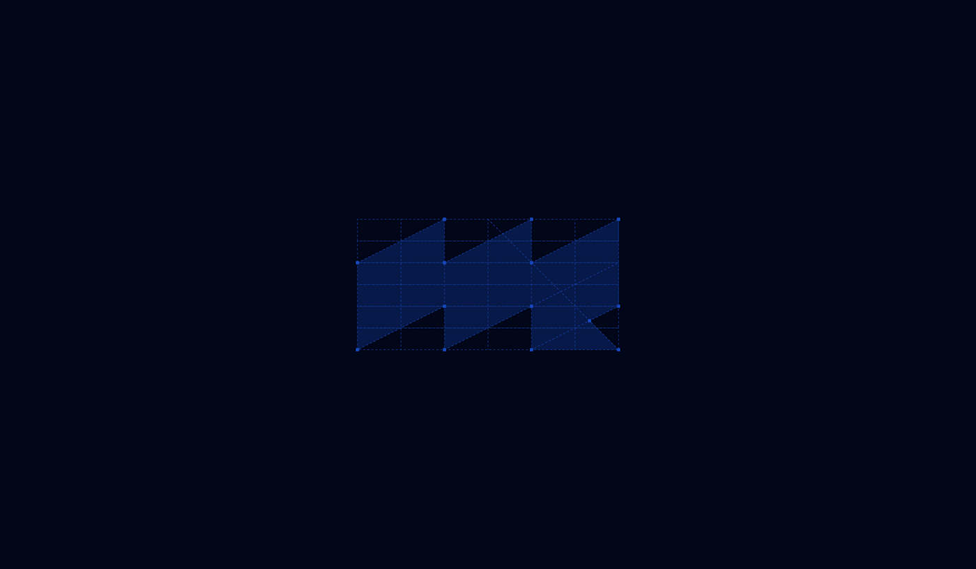 Grade geométrica azul sobre fundo escuro criando a ilusão de um cubo tridimensional.