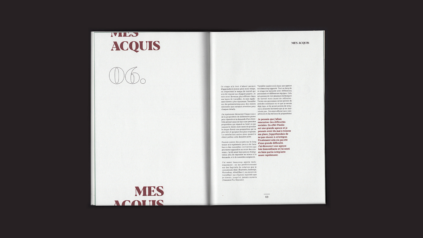 book design graphique edition intership rapport Stage