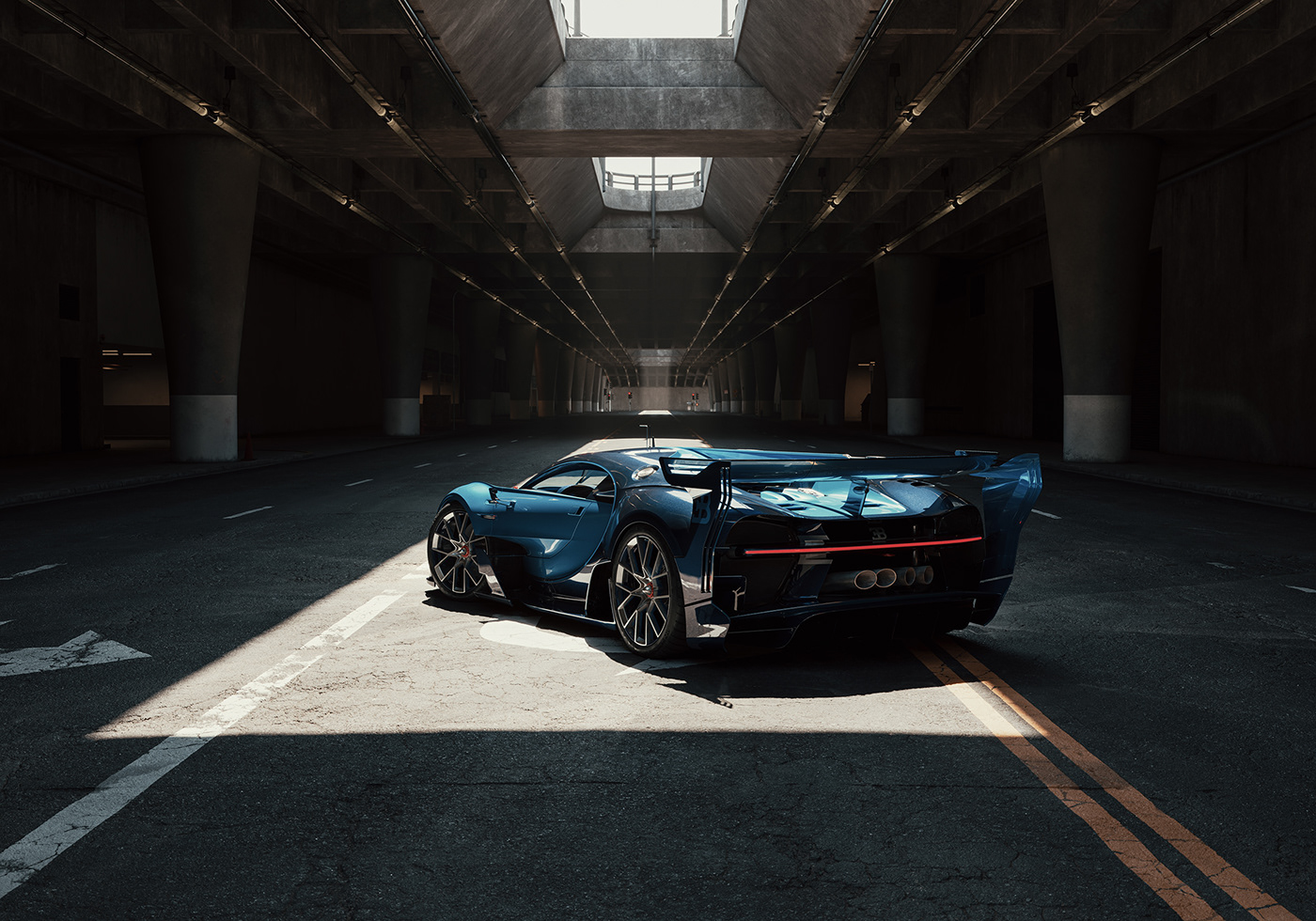 bugatti car dtla la tunnel 3D automotive   CGI rendering vray