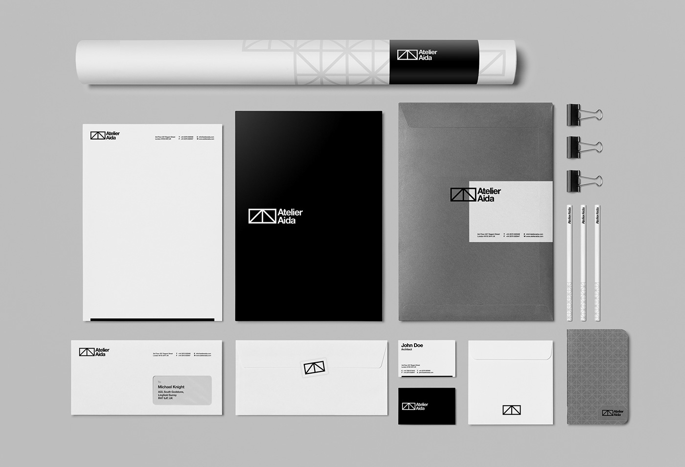 brand logo emblem modern minimalist line architectural London identity Stationery business card Collateral UK