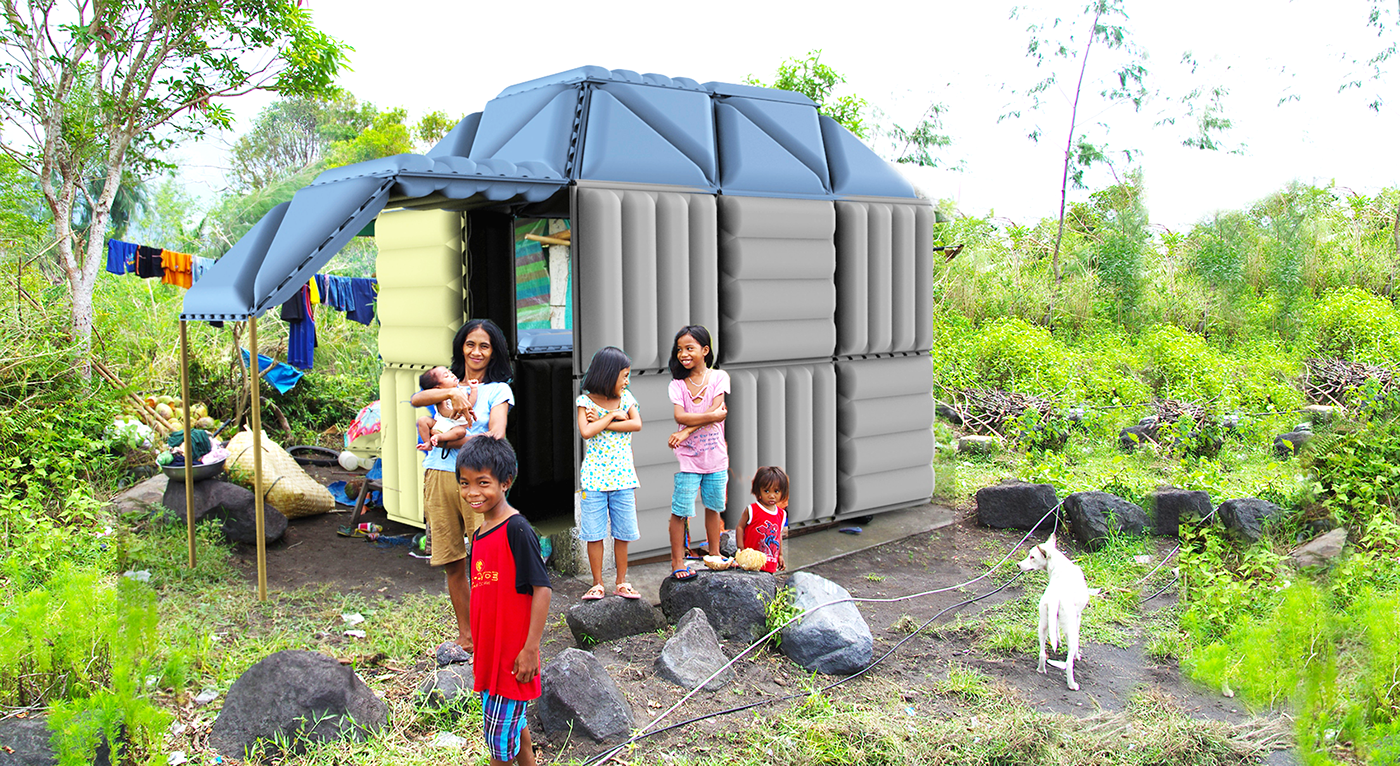bases industrial design Humanitarian nonprofit shelter modules modular Connector bamboo pvc inflatable
