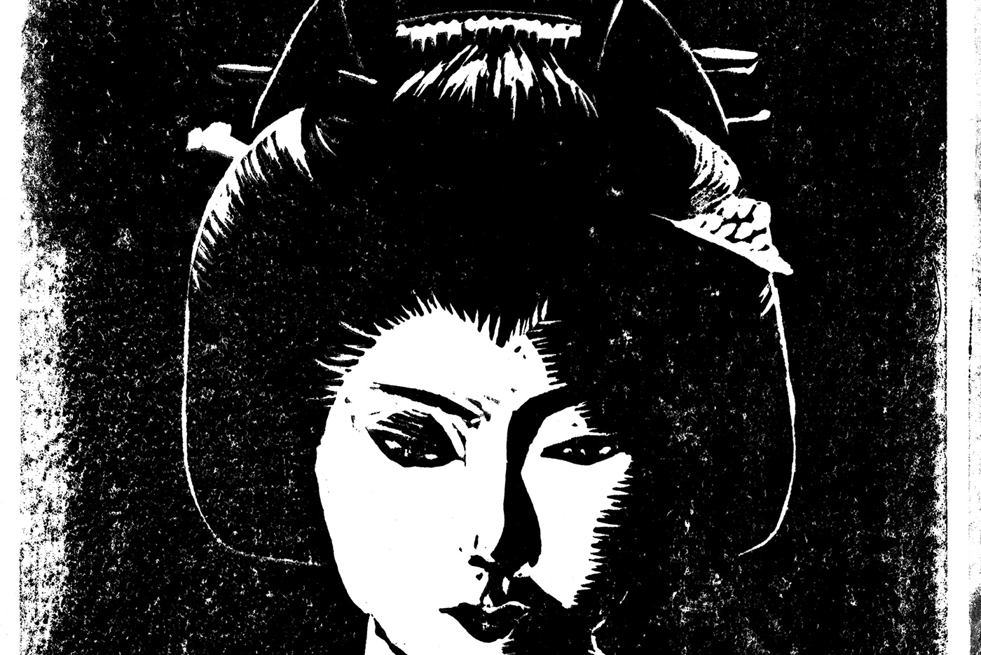geisha ILLUSTRATION  japan linocut linogravure Linoprint