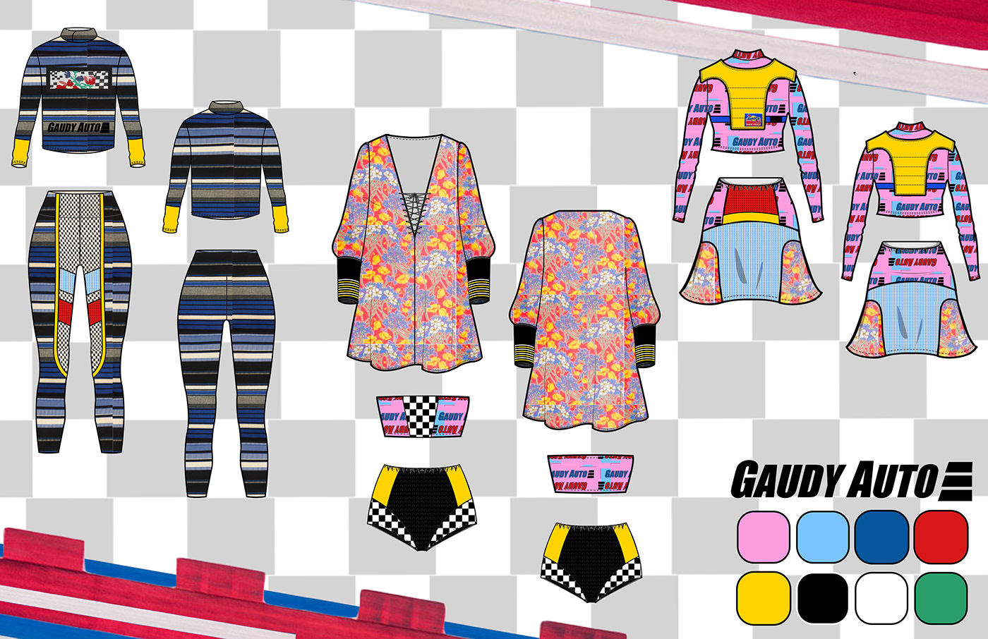 Fashion  design Auto Racing print color blocking checker car sports