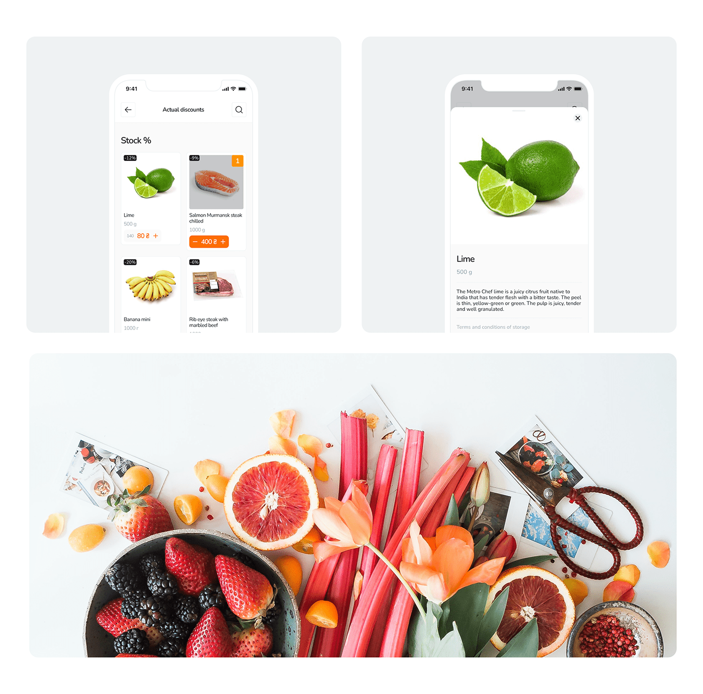 animation  app Food  ios market mobile orange prototype ux/ui White