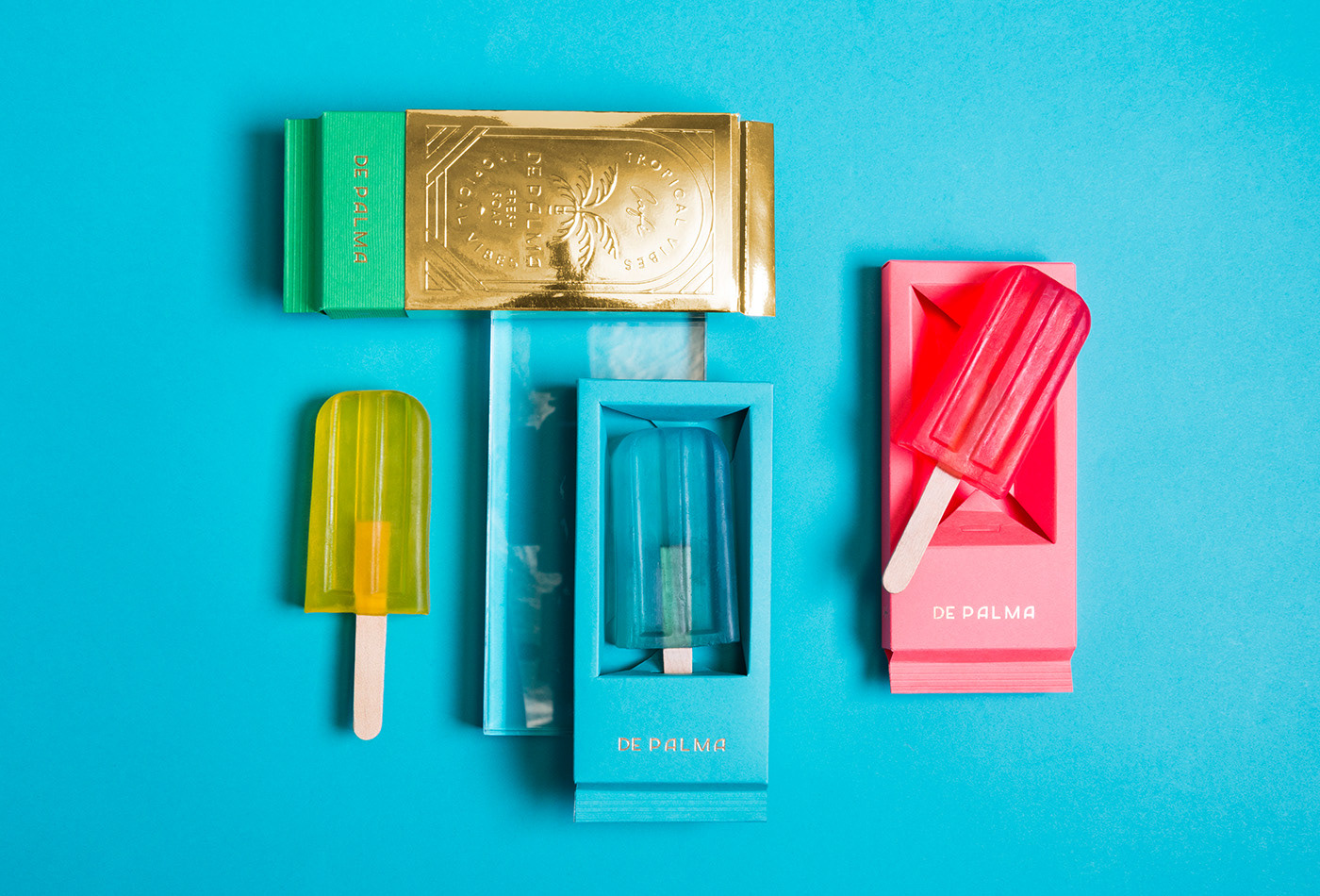 art deco branding  bubbles foil gold Packaging popsicle Promotional soap Tropical