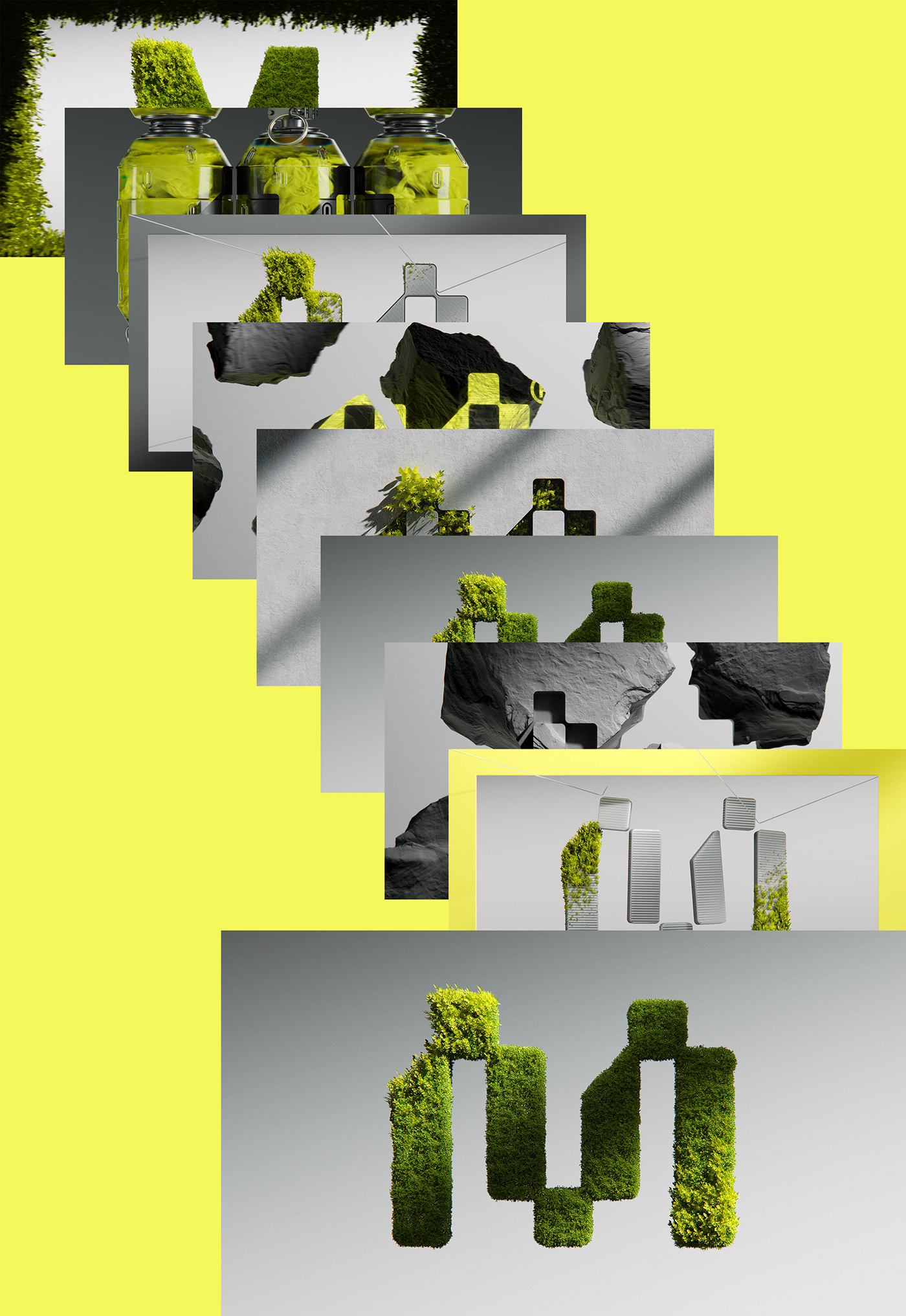 A snapshot of the Research and Development iterations for the 3D MakeReign logo idents.