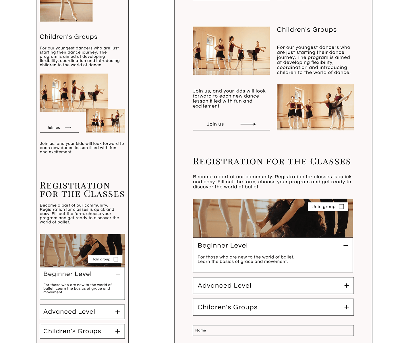 design ballet landing page UI/UX Figma ui design UX design ux/ui Web Design  Adaptive