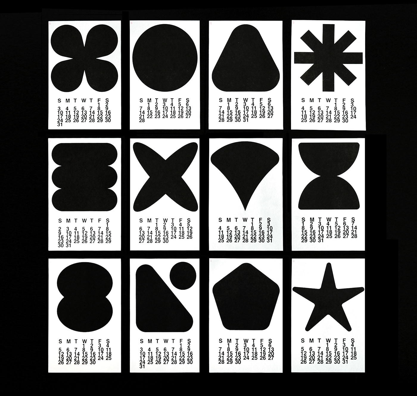 black and white calendar Geometric Shapes risograph