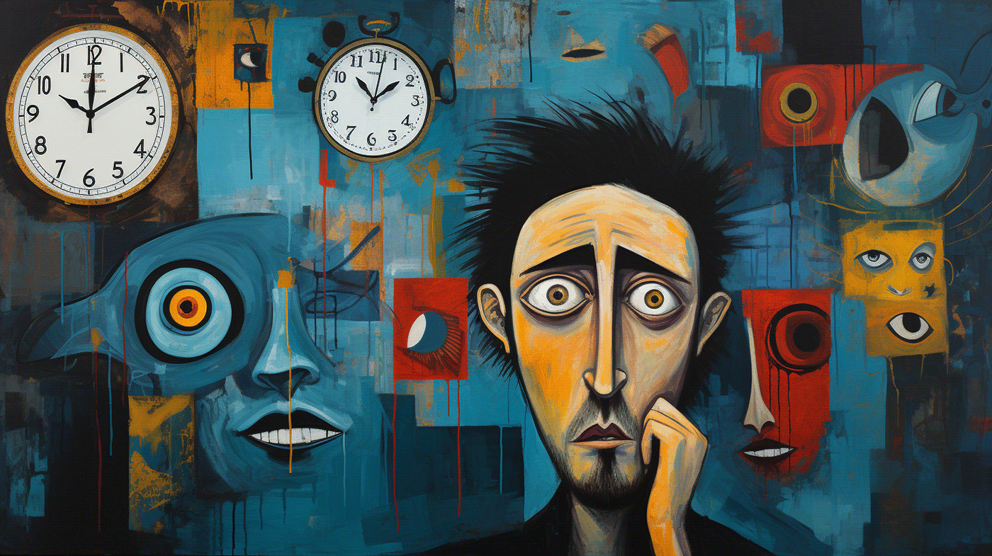 Insomnia Schizophrenia neurodiversity depression anxiety midjourney Expressionism Insomniac