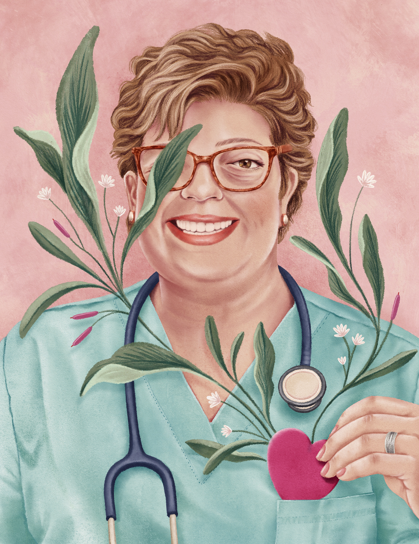 cincinnati magazine portrait ILLUSTRATION  PCD nurse stethoscope Health woman portrait Brooke Barganier