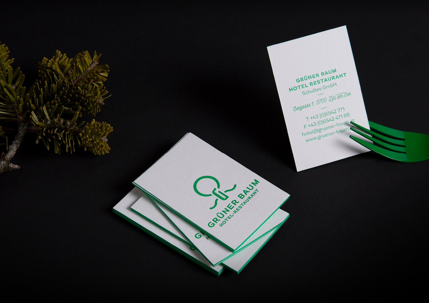 hotel restaurant green branding  art direction  hotel design Grüner Baum zell am See Roland Radschopf Design from Vienna