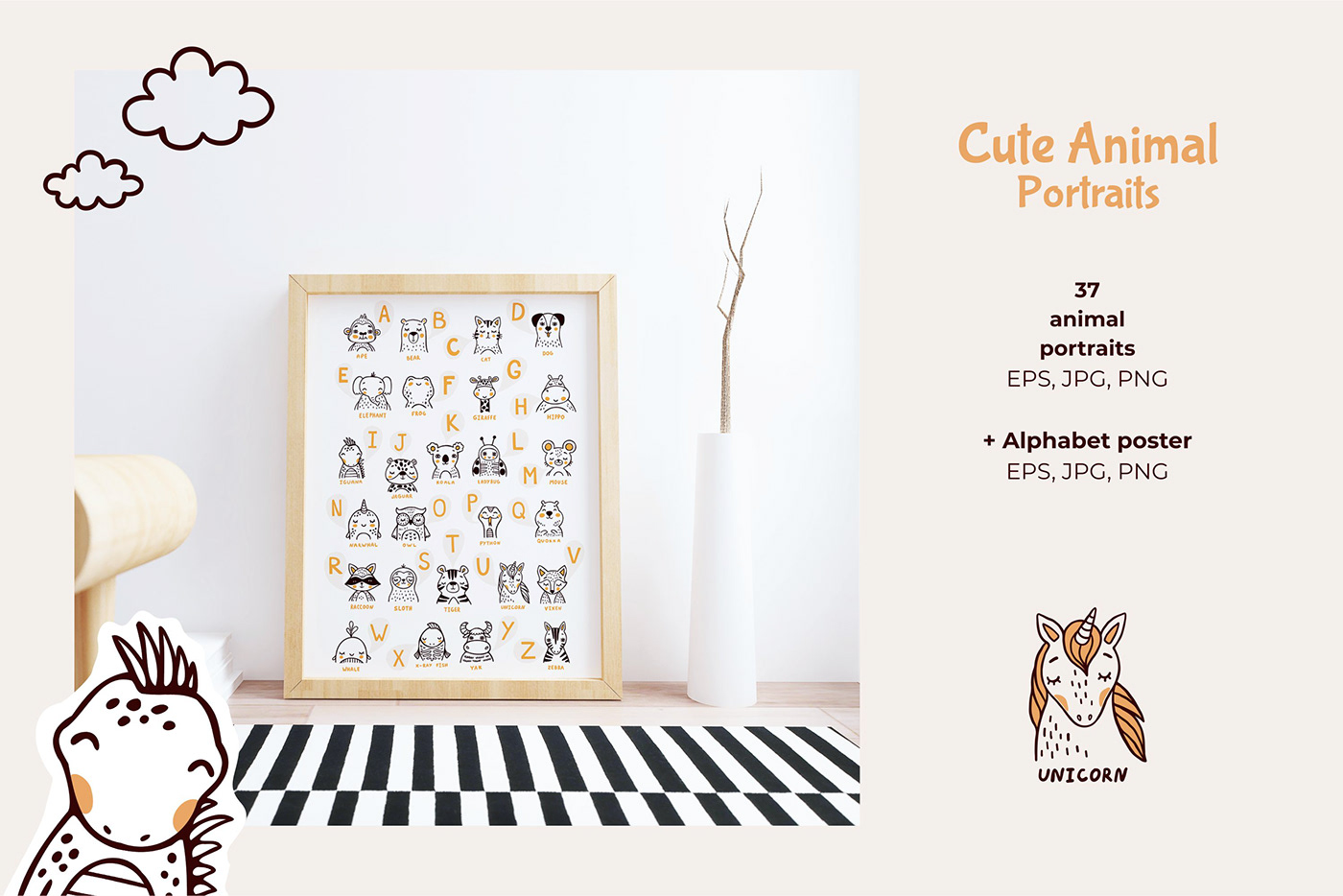 adobe illustrator alphabet bohemian nursery boho children illustration cute animals Graphic Designer seamless pattern vector