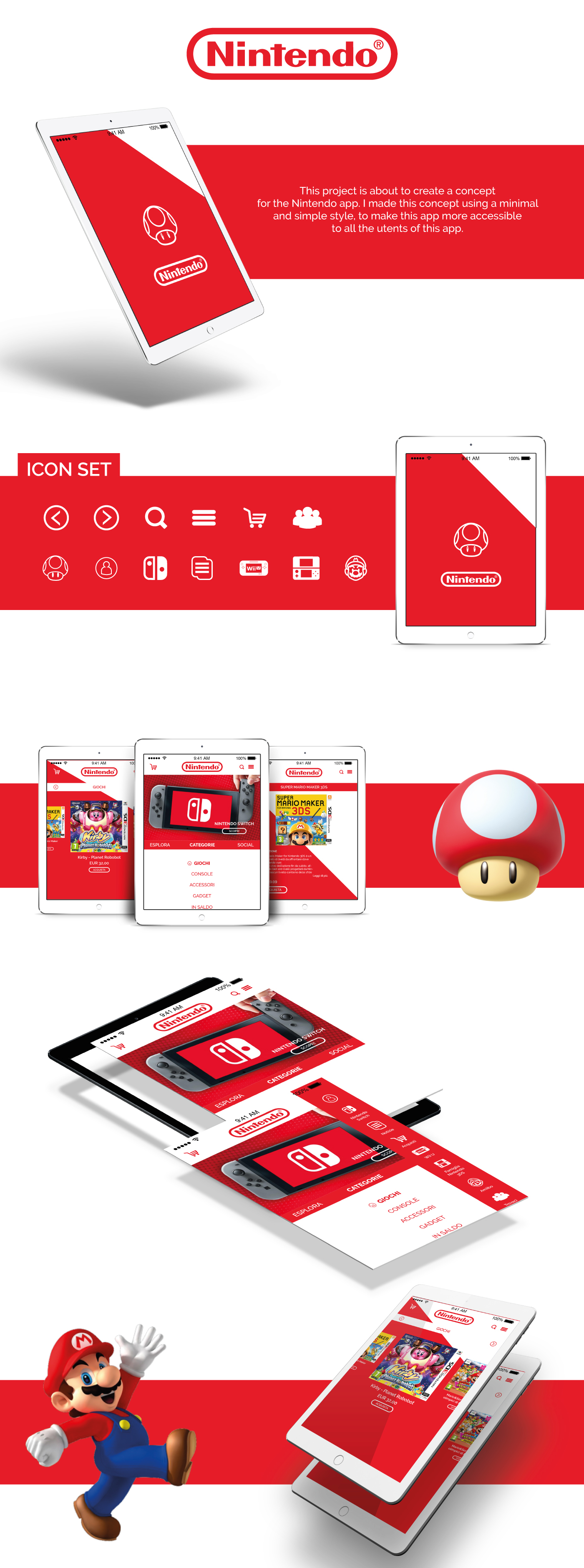 Nintendo app concept Rebrand branding  videogame Interface design photoshop