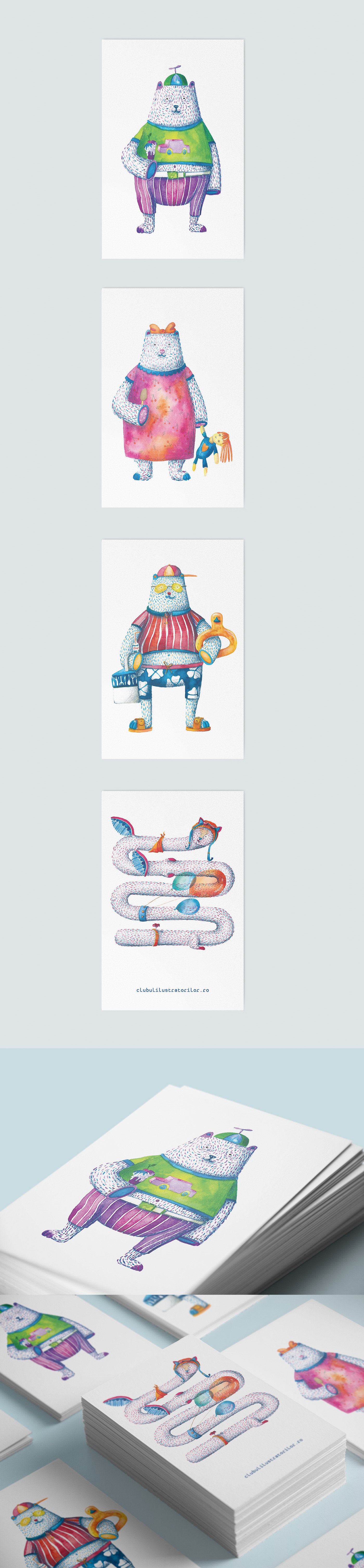 watercolor dragon Cat bears lines crayons bookfest illustrators club postcards Tote Bag cute