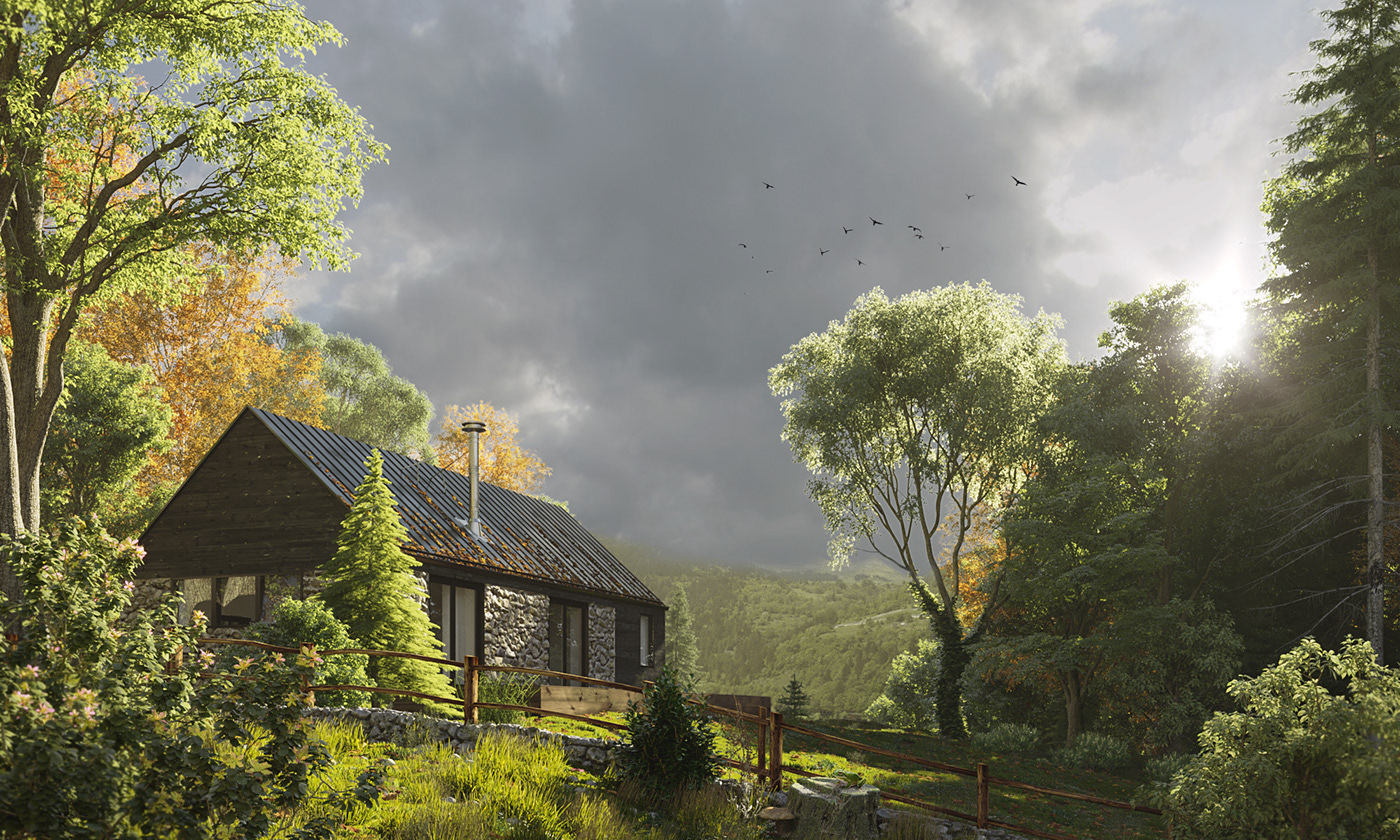 architecture 3ds CGI CGI CG photo forest Old Stone House takatina visualization
