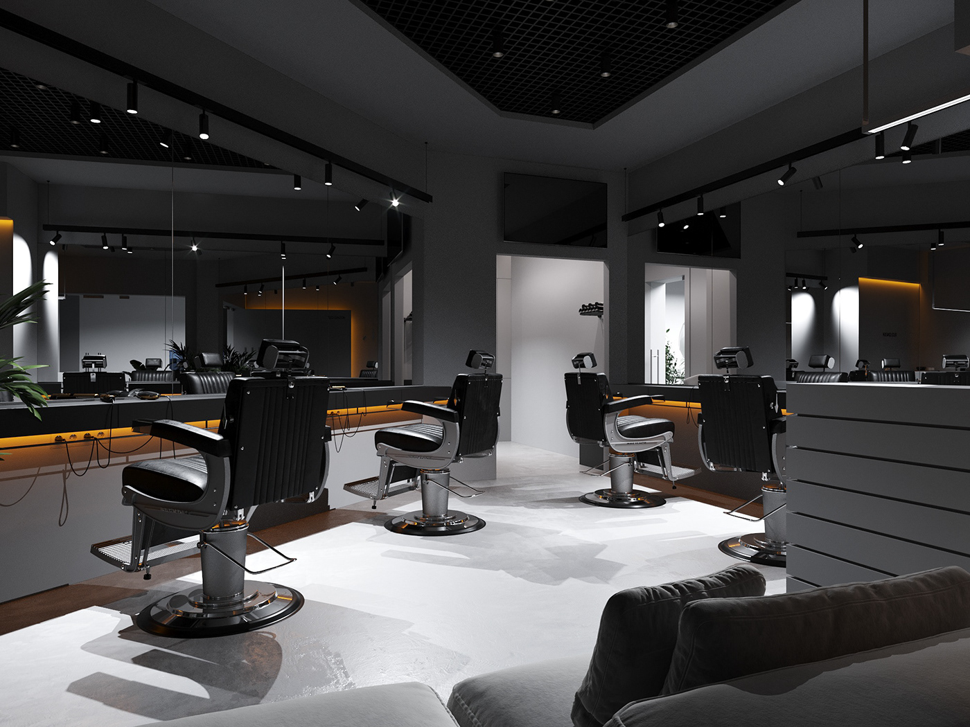 design hairdresser's indoor Interior Render barbershop black dark White modern