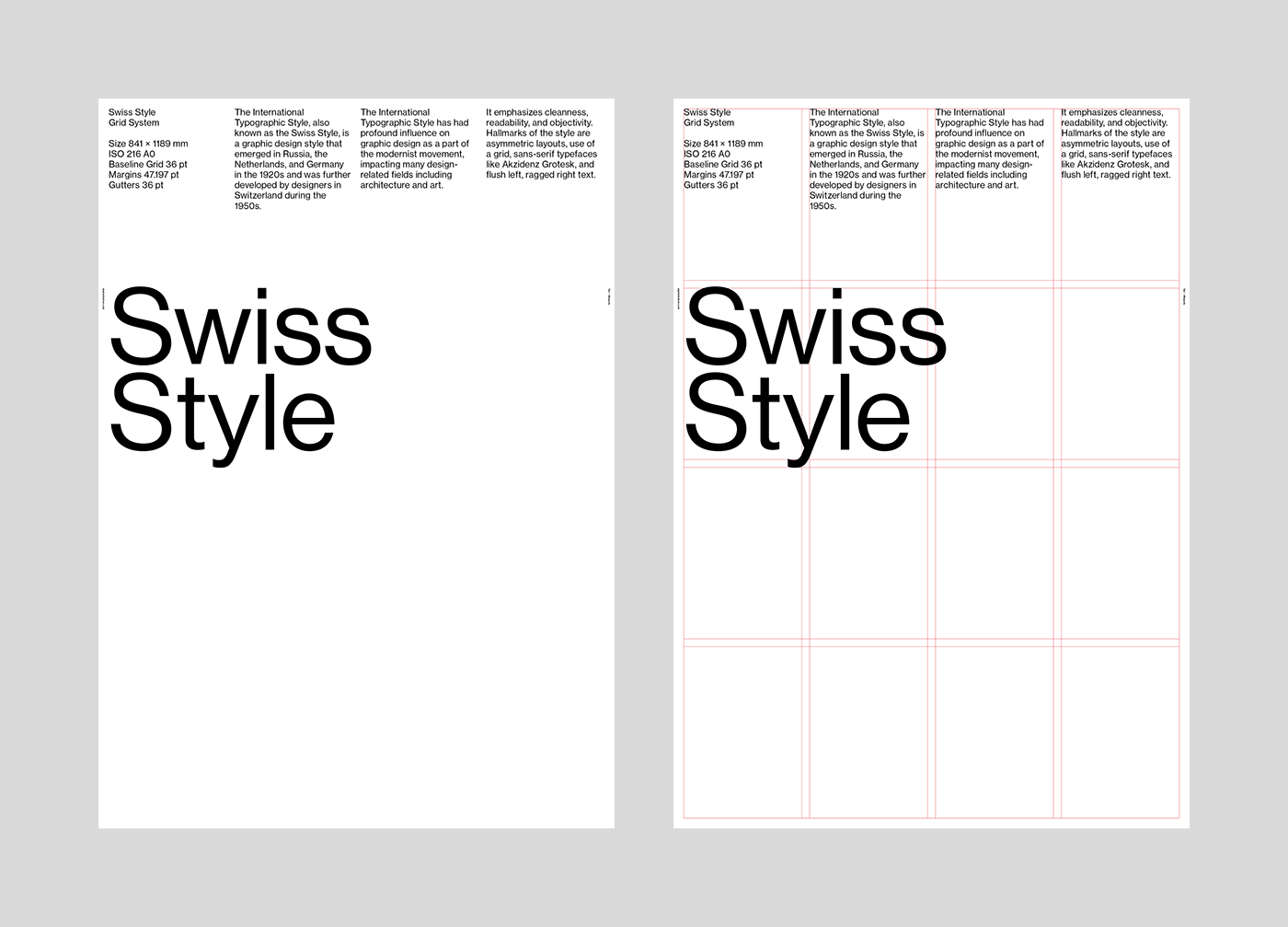Swiss Style Poster Grid System and Style Sheets - layout example
