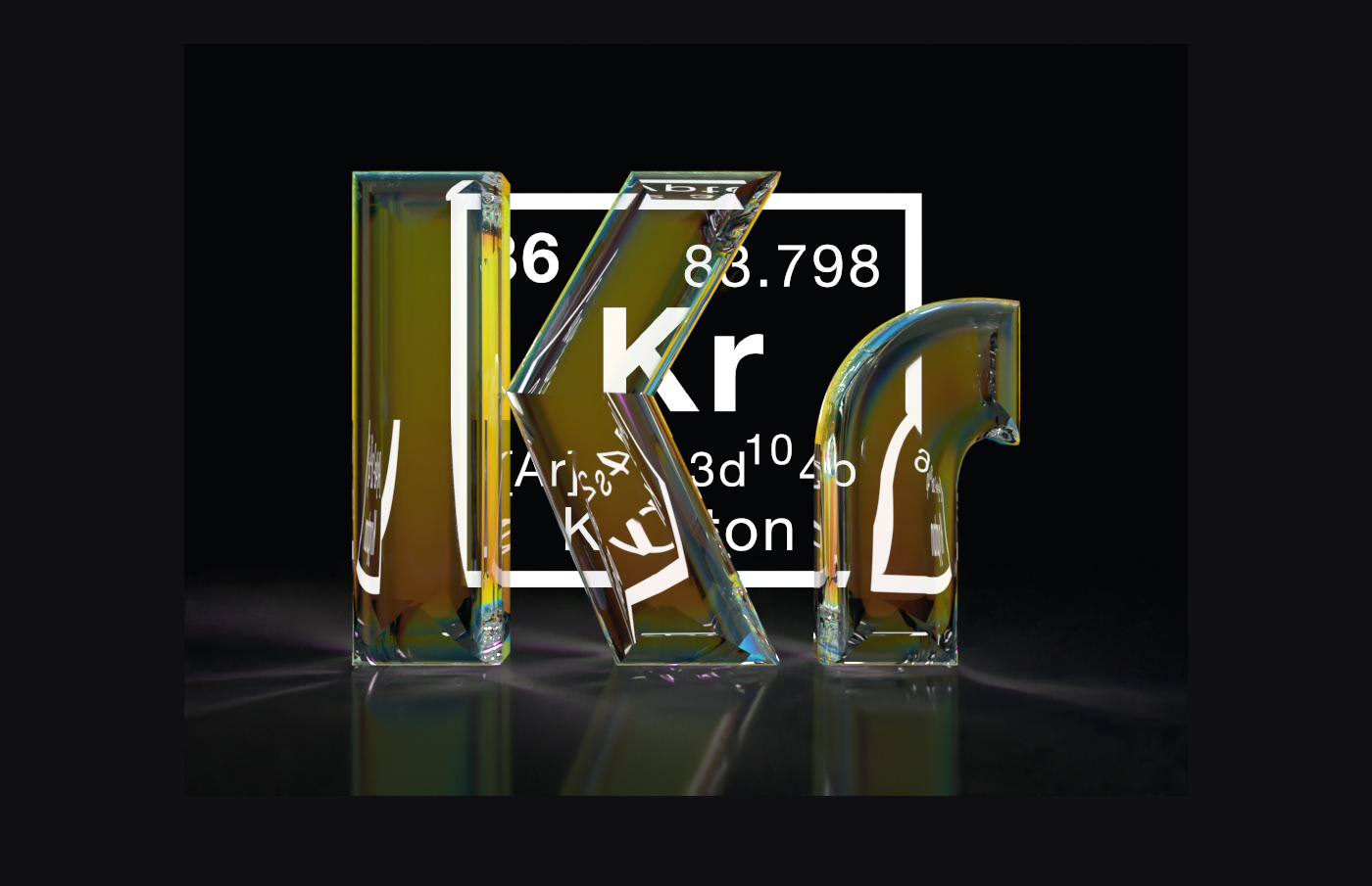 3D dispersion distortion glass periodic table refraction type typography  