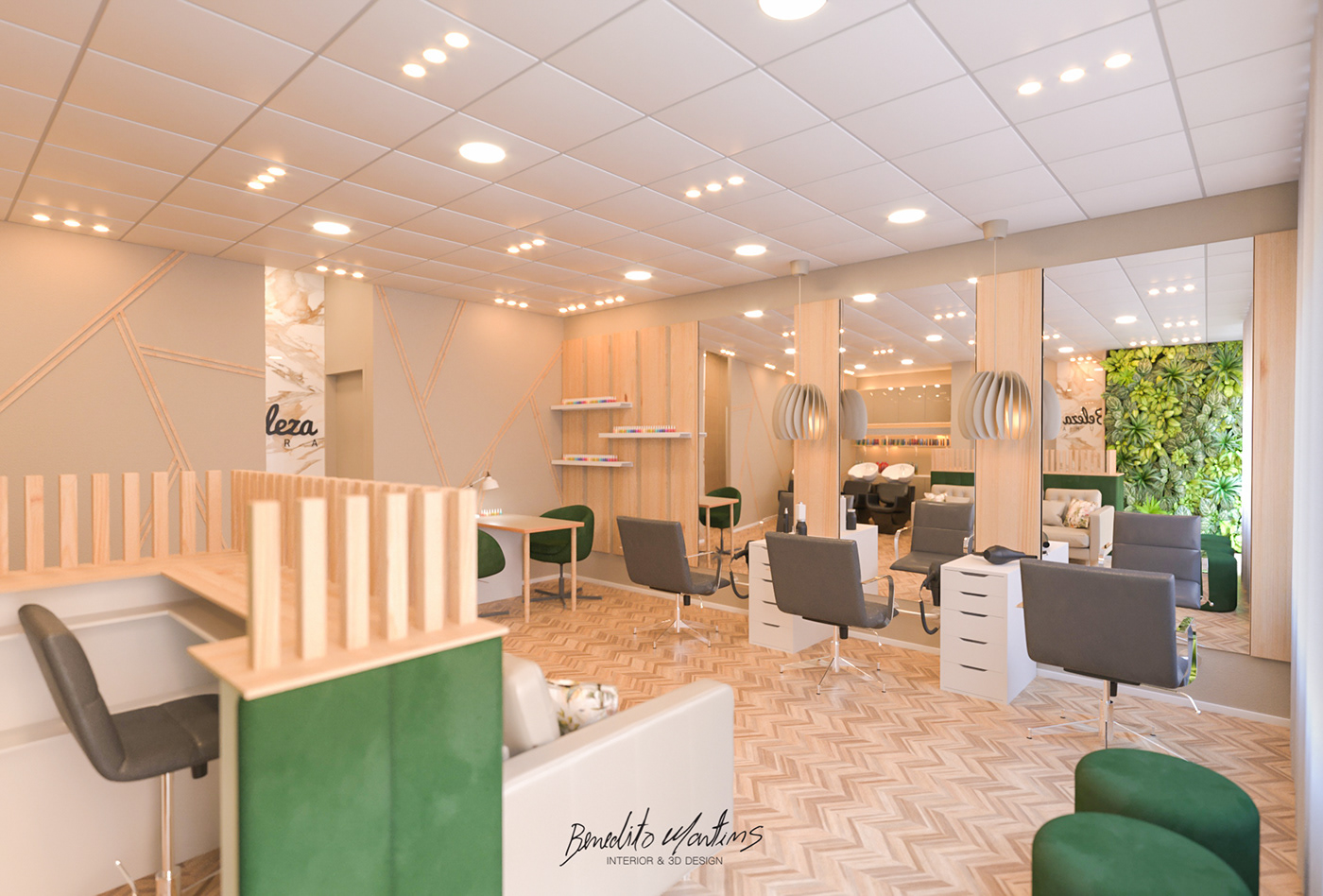 3D 3D Visualization beauty salon design garden green Interior modern wood