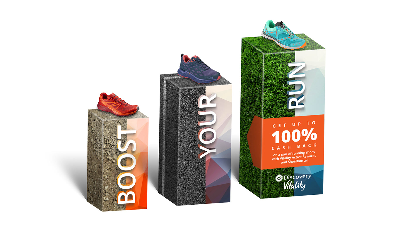 branding  design discovery vitality plinth Promotion Shoe Booster shoes Stand