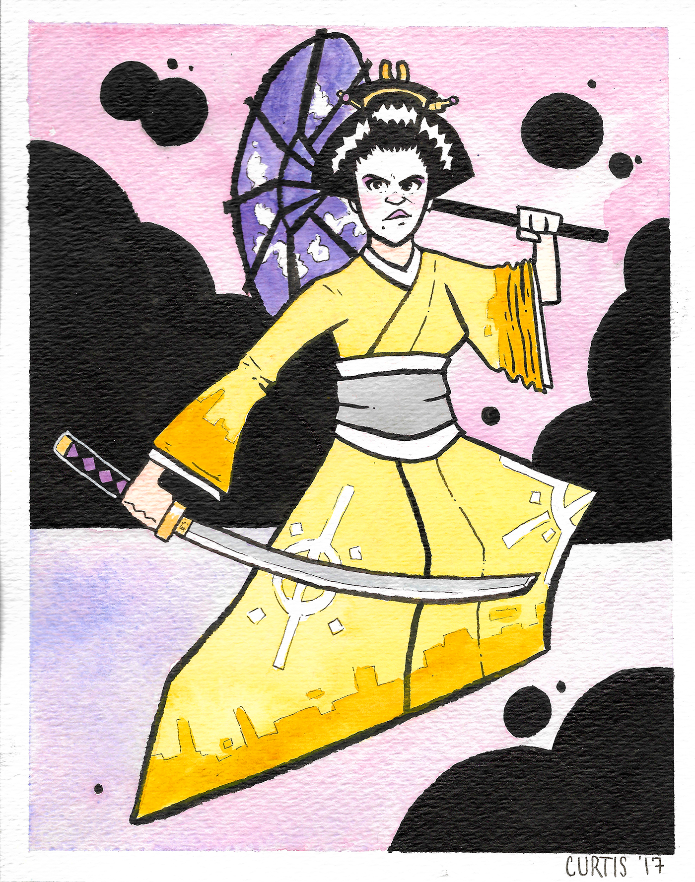 geisha japan samurai graphic ILLUSTRATION  Drawing  Character design 