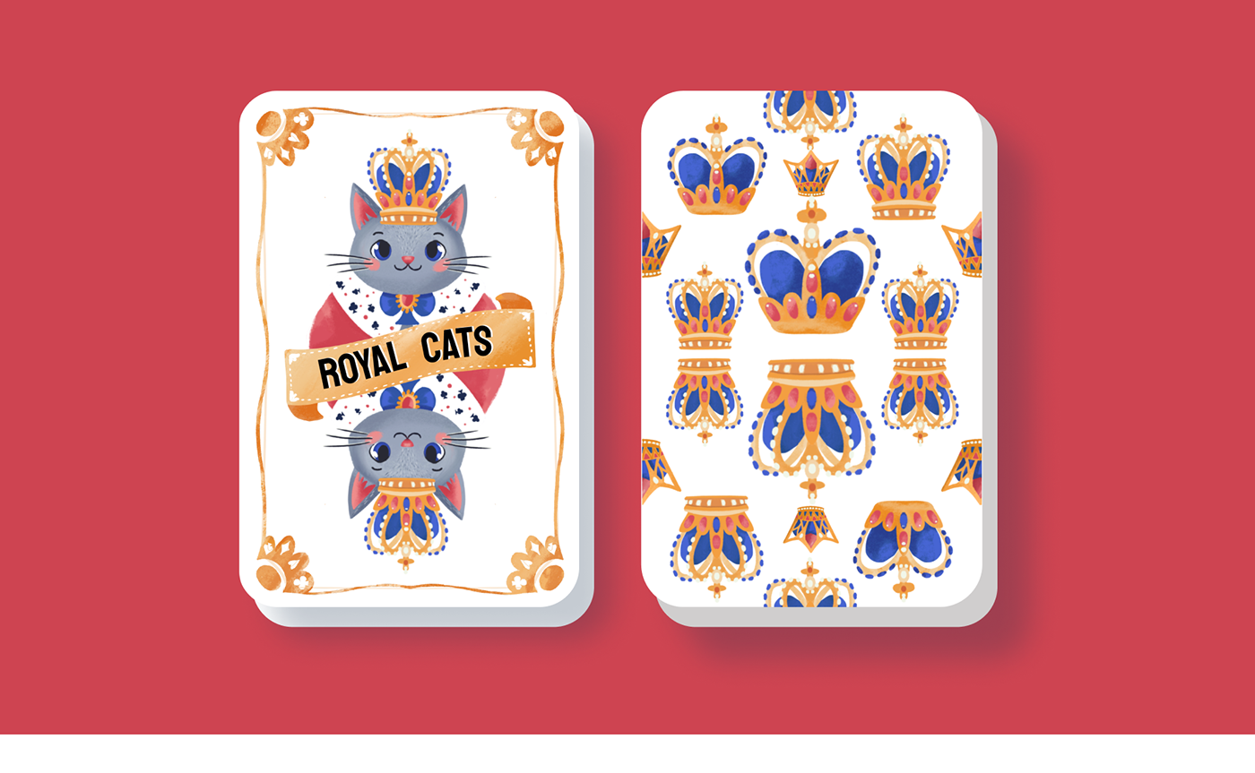 Packaging and cover design of playing royal cat cards 