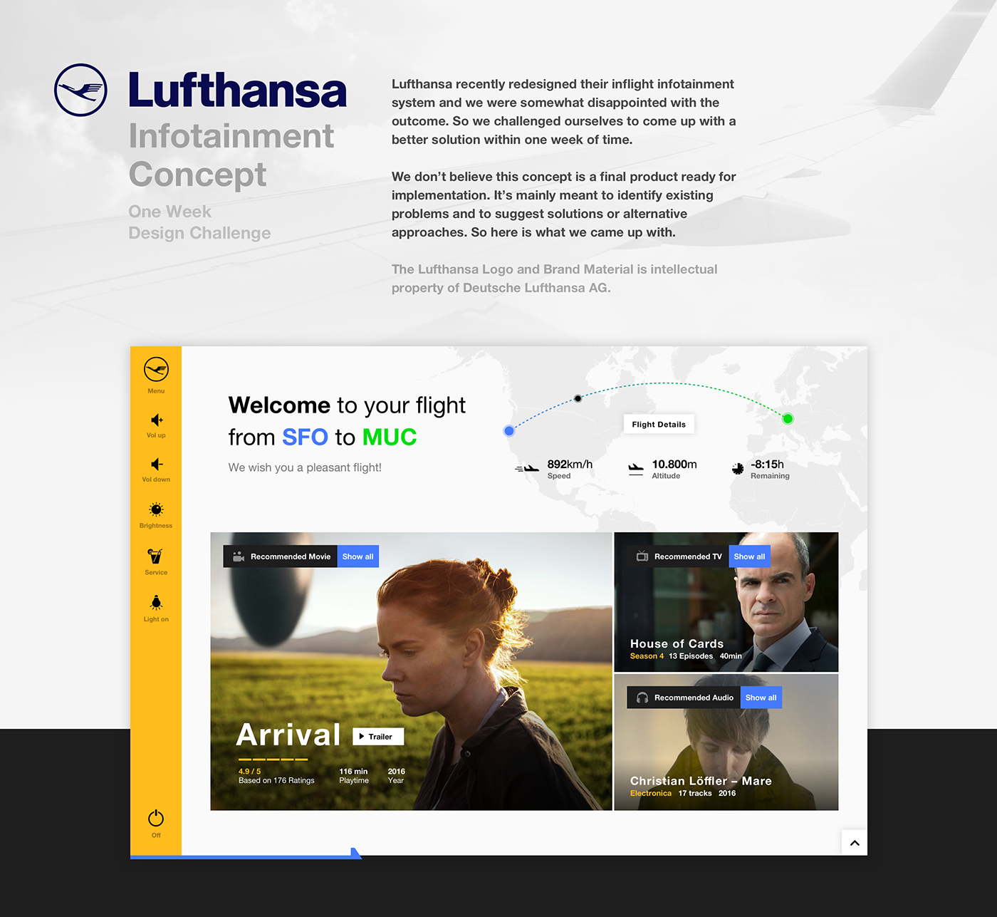 ui design Interface UI ux GUI interface design inflight Lufthansa Infotainment interactive