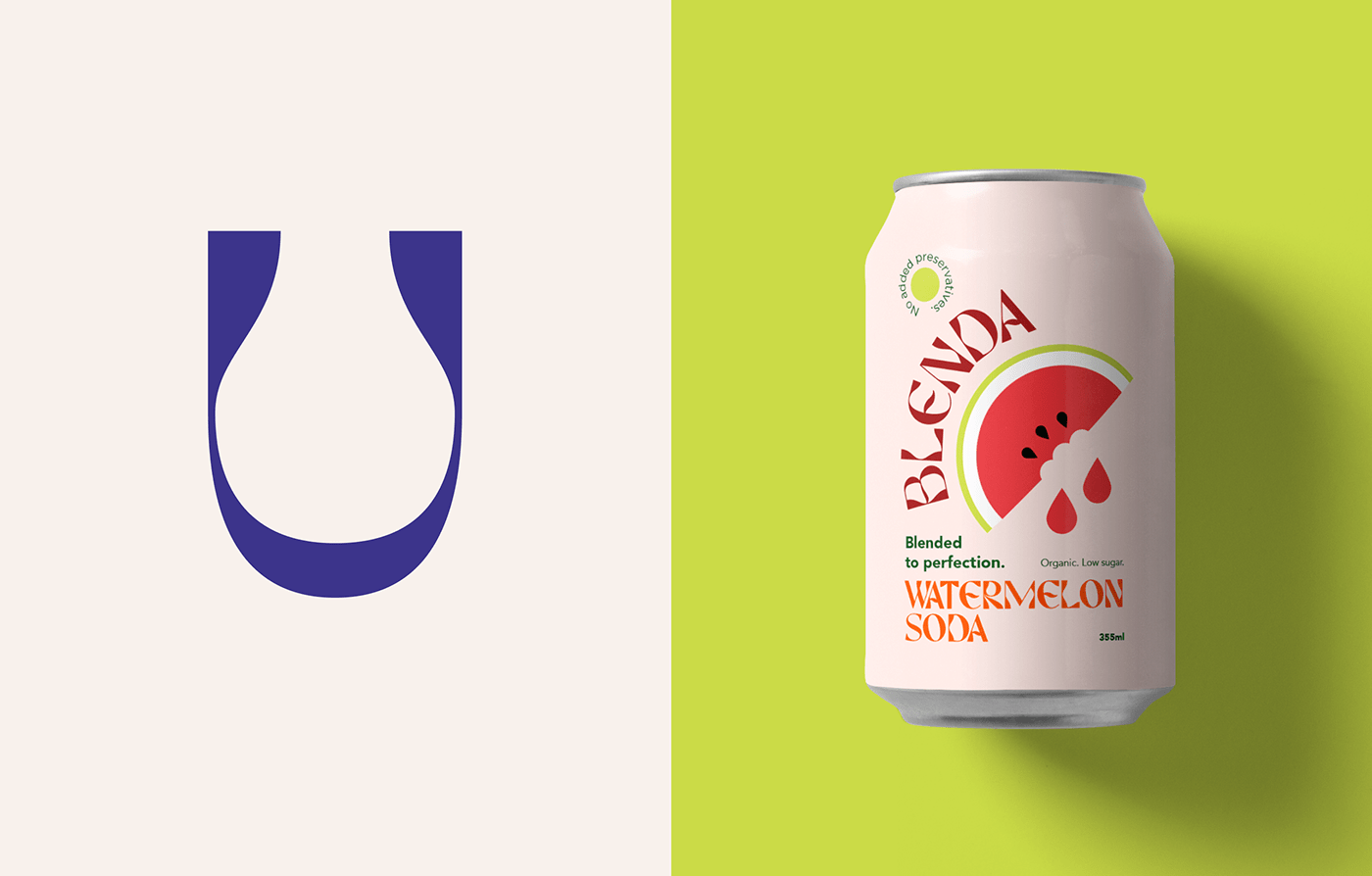 Blenda soda can conceptual packaging design and branding. Watermelon soda packaging design.