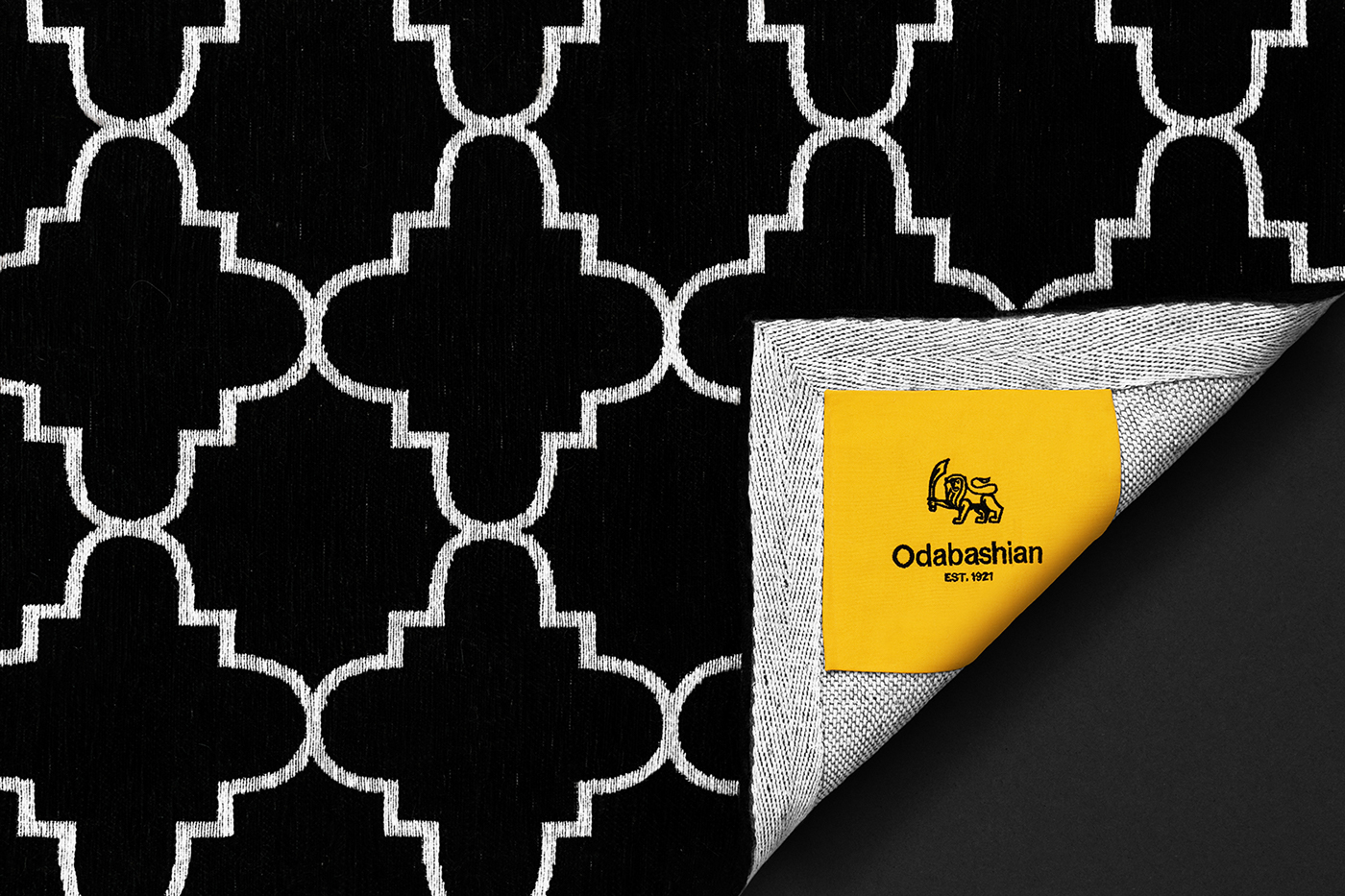 Odabashian rugs bespoke Retail handmade minimal Layout swiss grid yellow black gold foil Rebrand