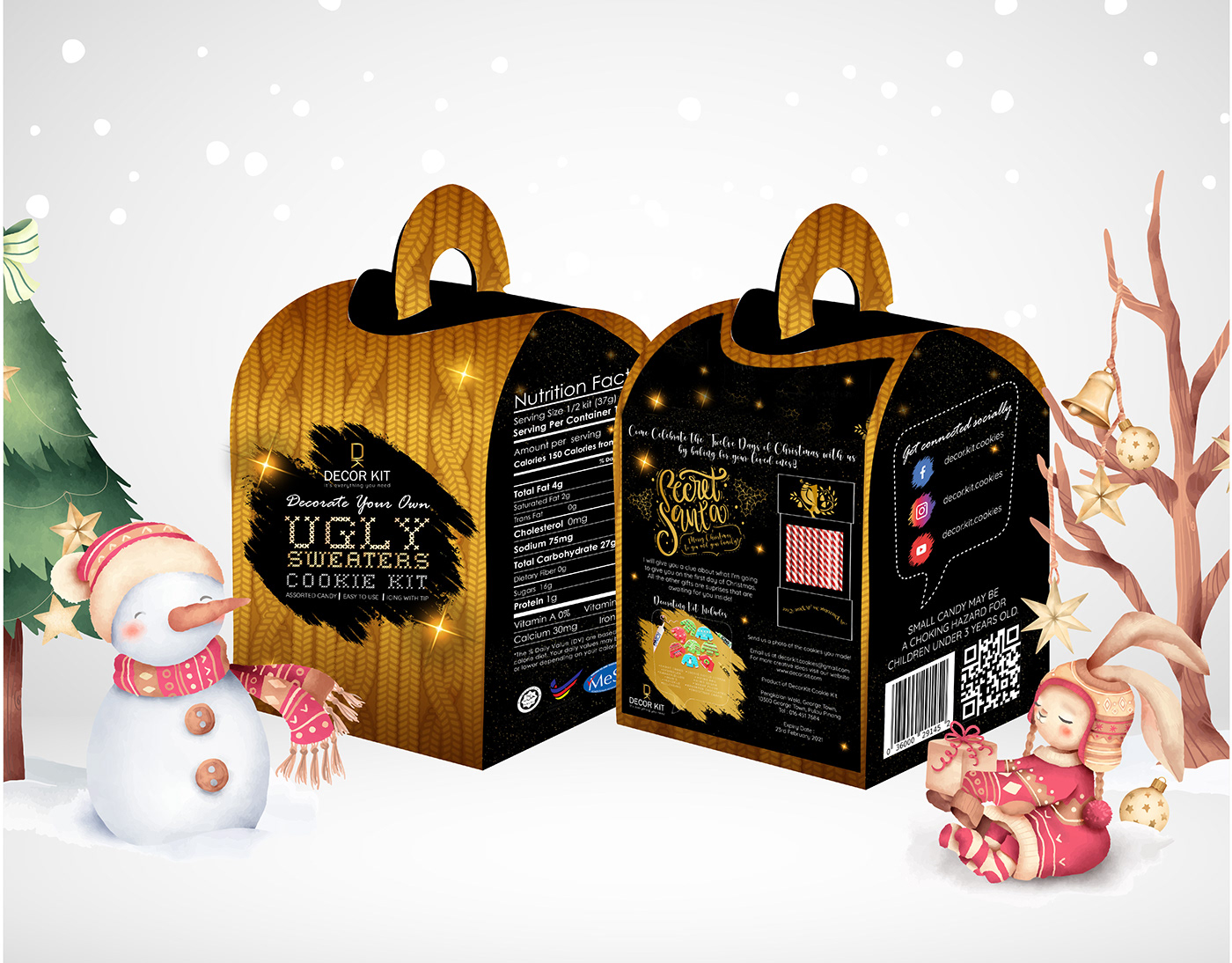 Christmas christmaspackaging cookiekit decorate graphicdesign ILLUSTRATION  Packaging packagingdesign SecretSanta uglysweater