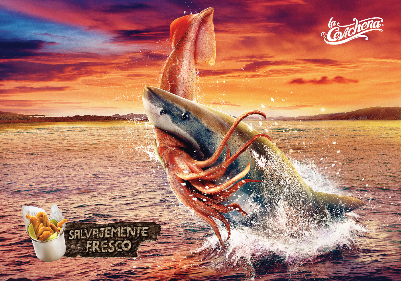 retoque composición art shark calamar Ceviche nice BBDO Cannes Ocean