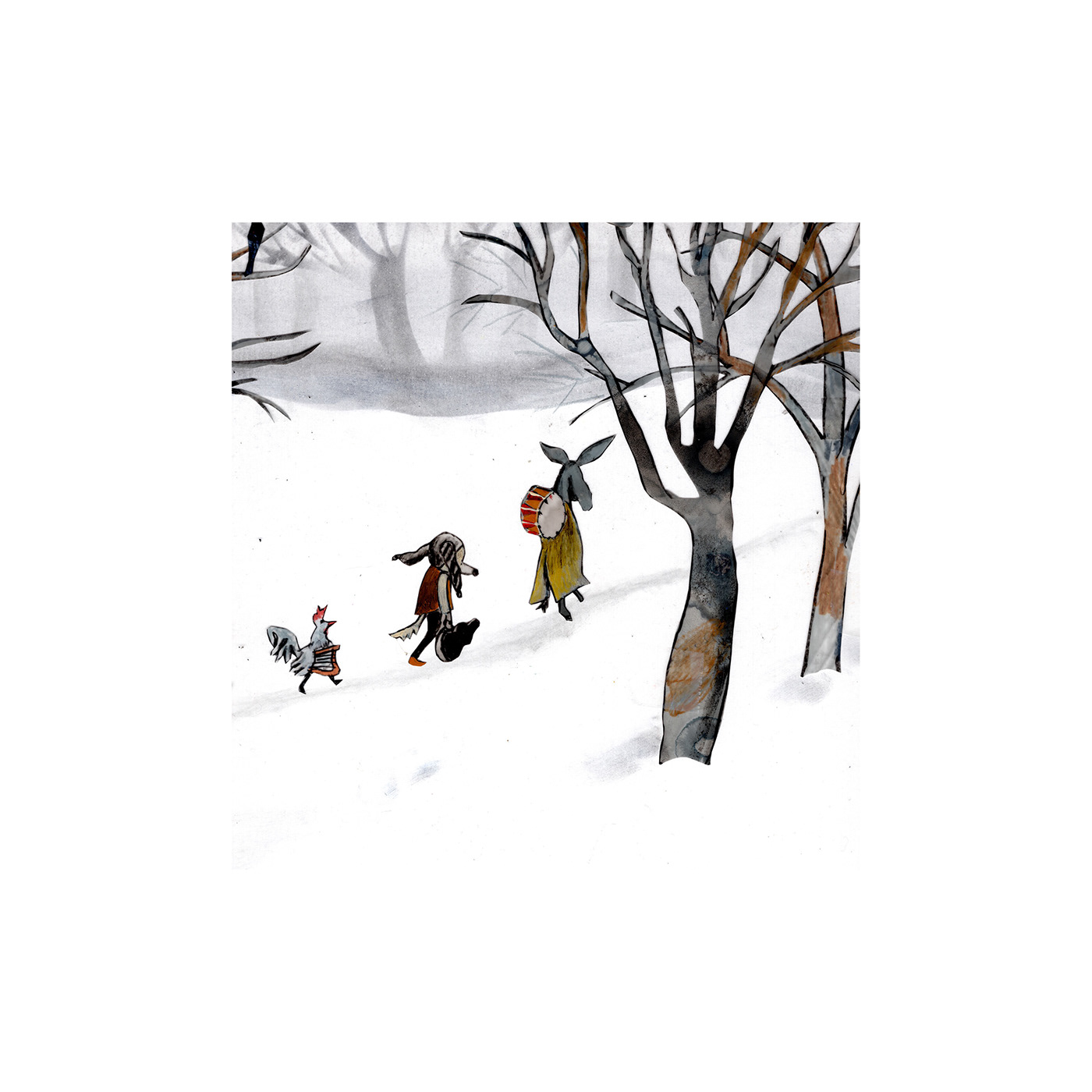 snow cold Landscape fairytale children's book mixed media