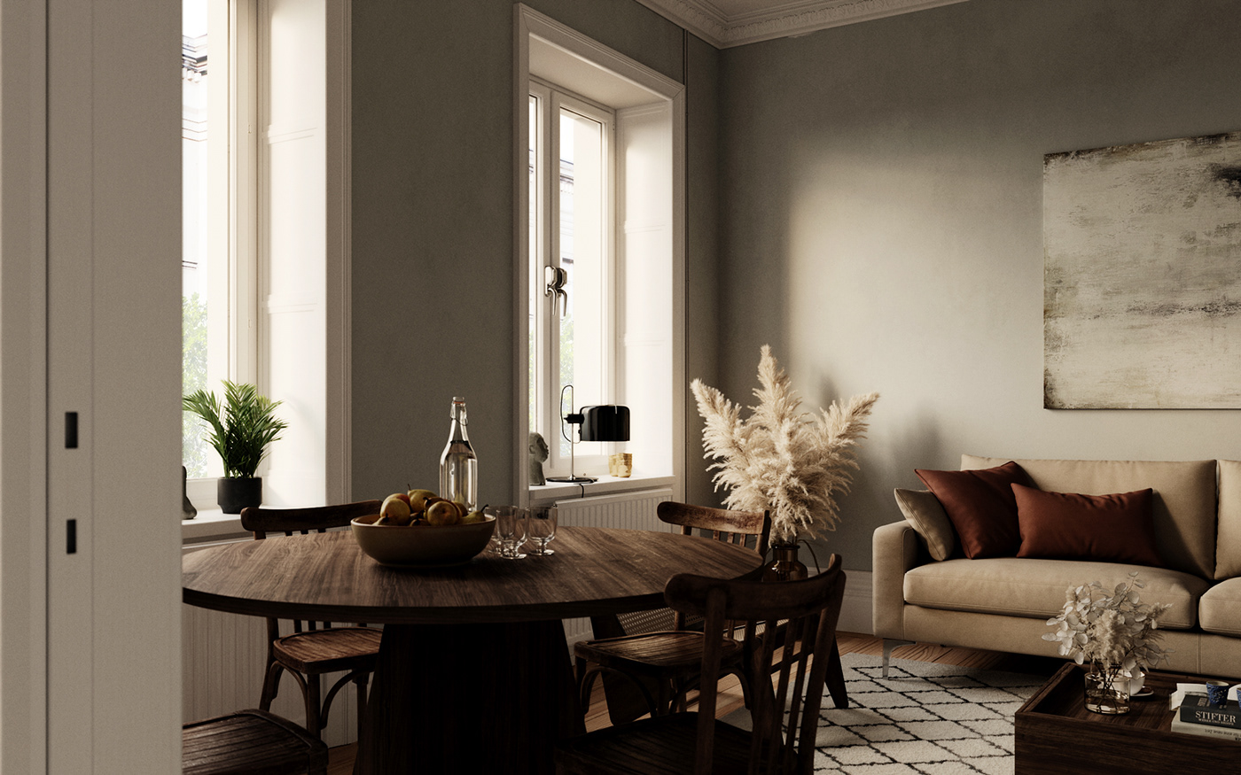 3ds max FStorm living room nodric photoshop realistic Render Scandinavian