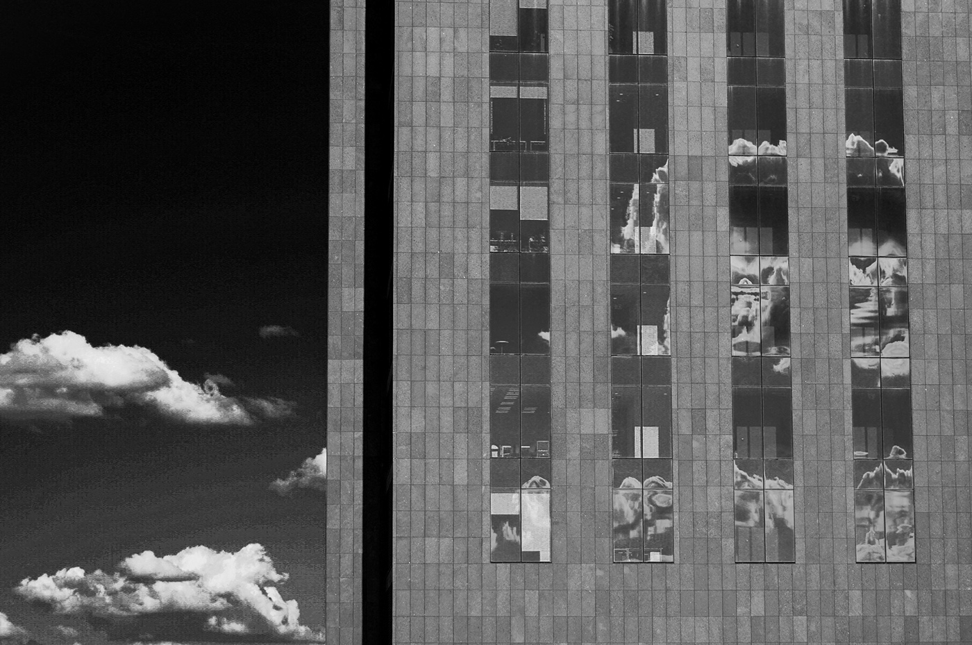Photography  black and white sony alpha Refections clouds windows buildings