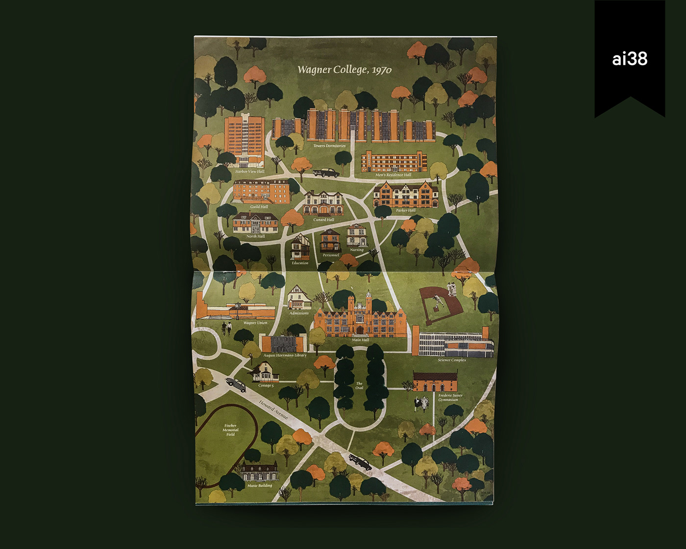 Wagner College Wagner Magazine Brooklyn Woof Party Editorial Illustration publication old building Building Outline Architecture facade college map vintage map American Illustration 38 aiap small town map college town map map guide flat facade