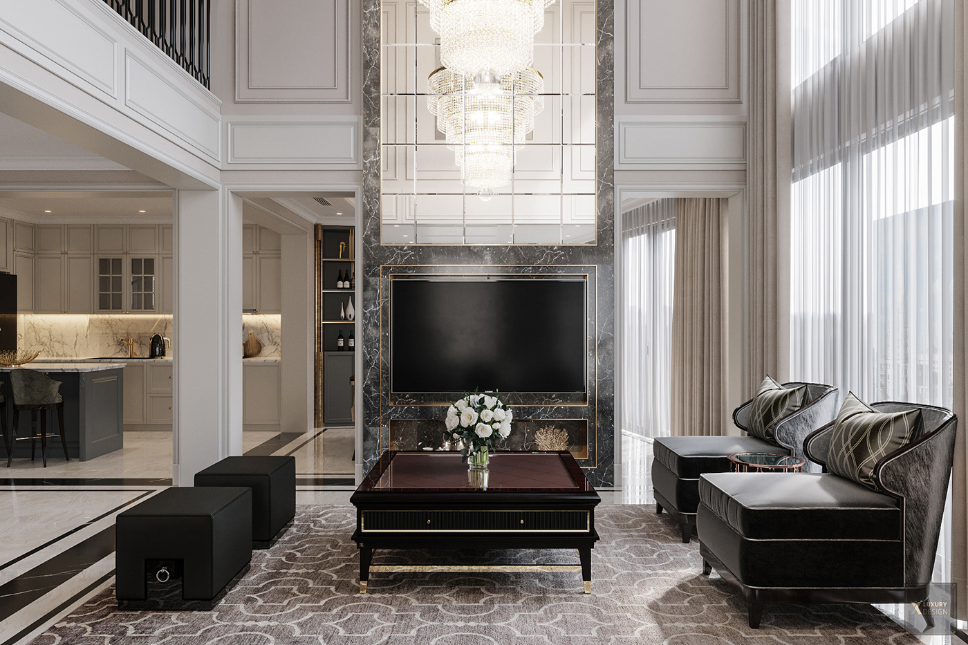 apartments CGI corona dining room duplex interior design  livingroom luxury maidung neo classic