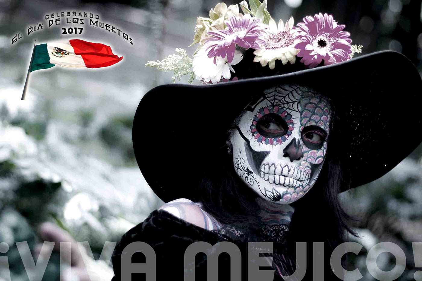 mejico mexico dia de los muertos sugar skull Flowers hat skeleton Halloween flag
