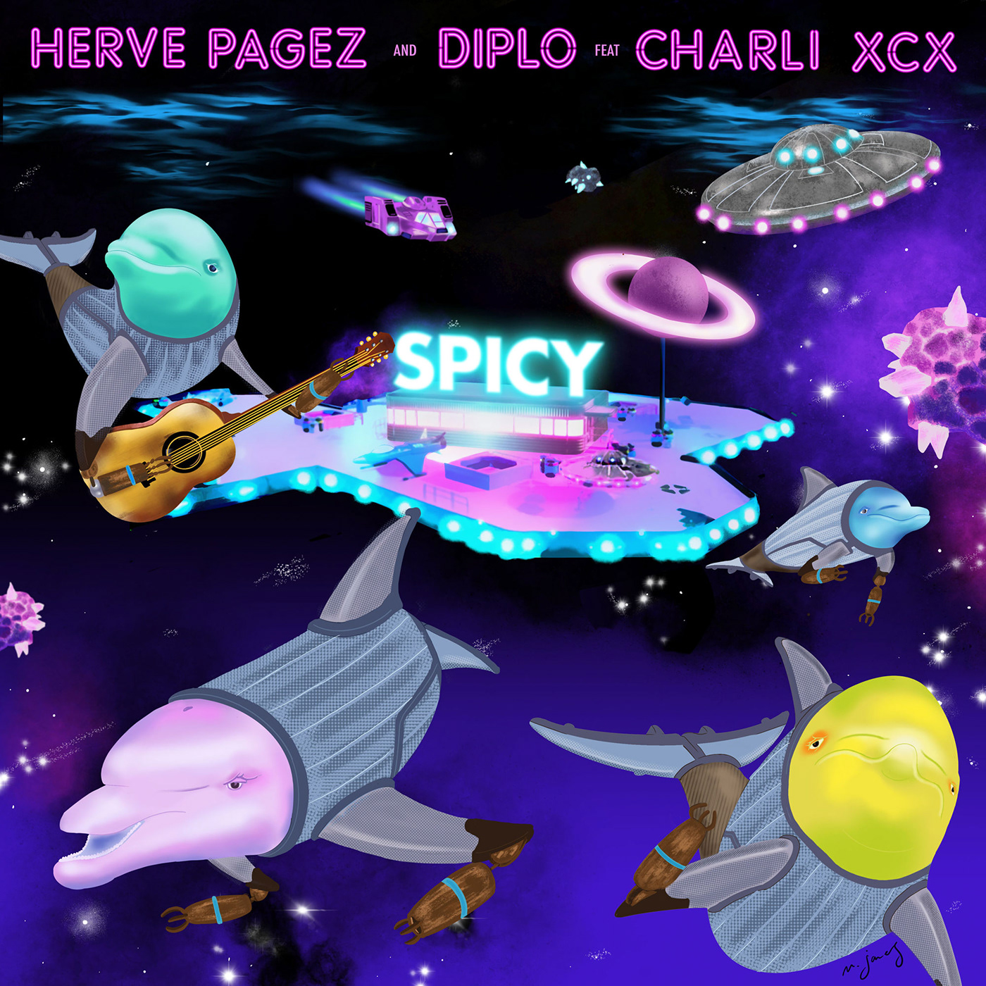 digital ILLUSTRATION  Dolphins Space  sci-fi Drawing  album art music record weird