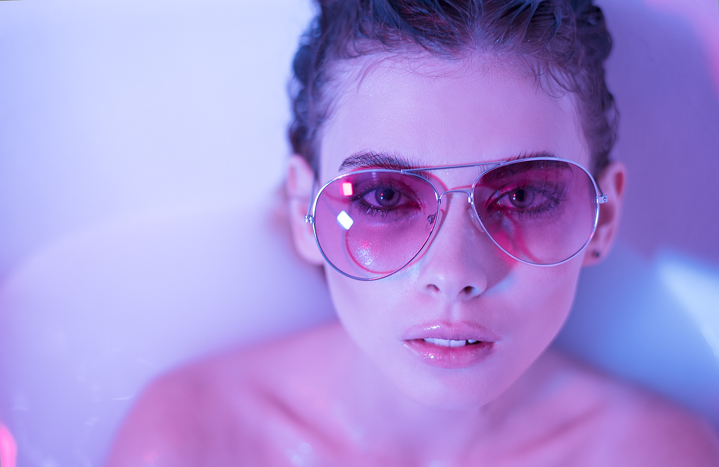 neon color light portrait bath