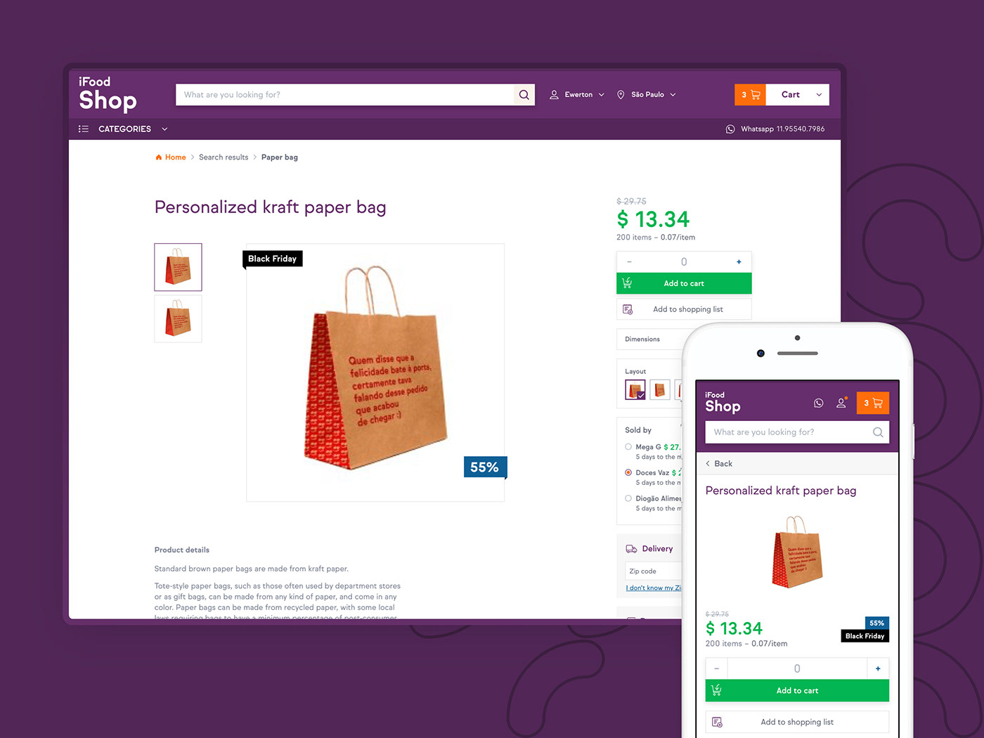 desktop Ecommerce Food  mobile Retail search shopping cart UI ux Web